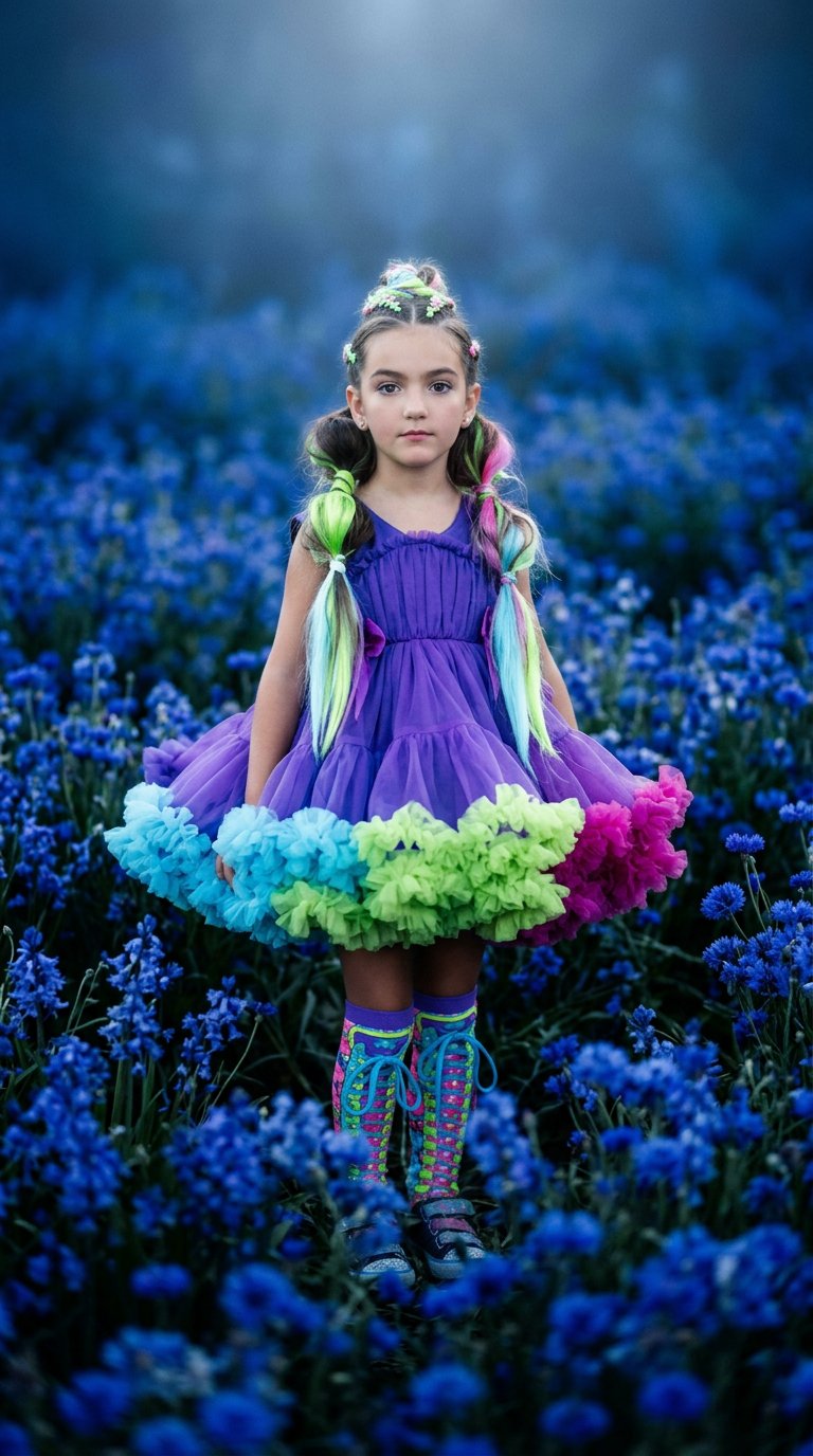 AI product shot of WONDERLAND DRESS PURPLE