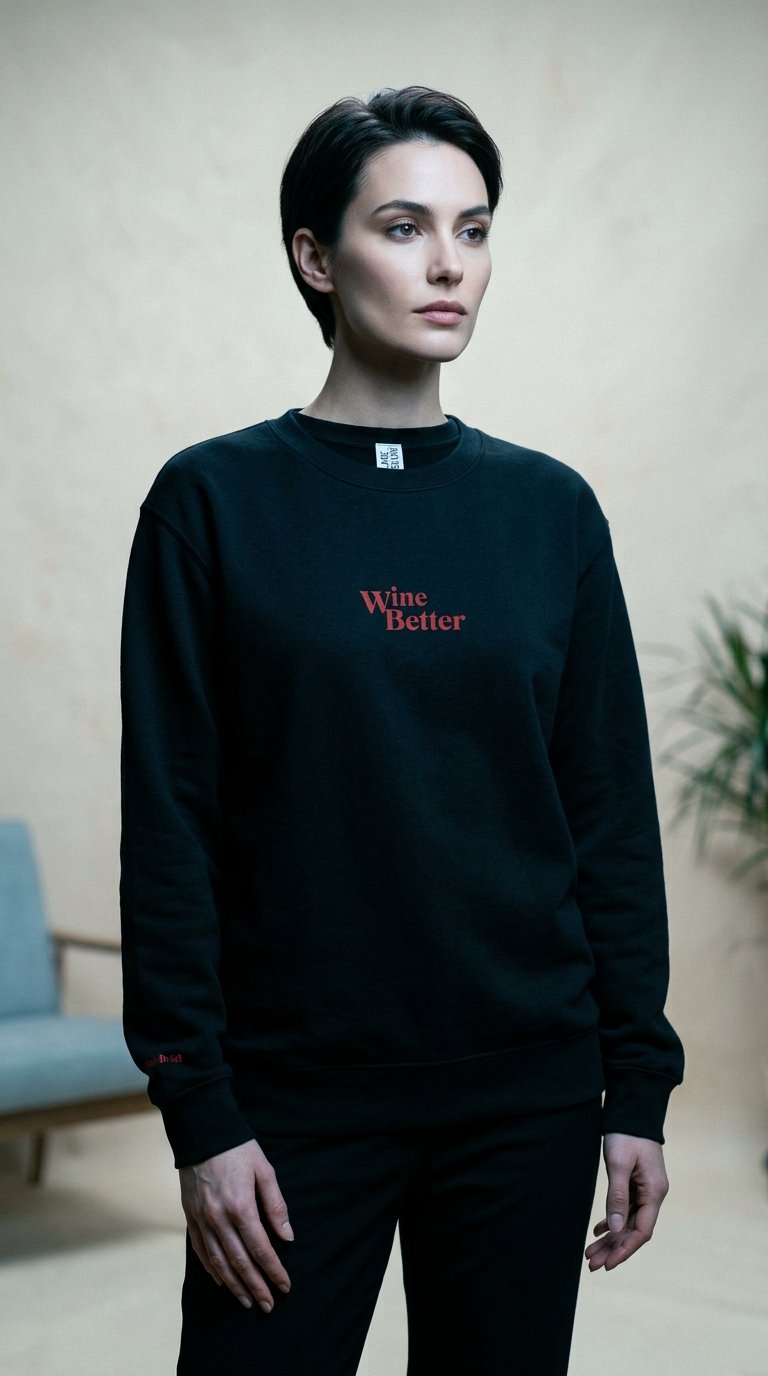 AI product shot of 'Wine Better' Unisex Crew Neck Sweatshirt
