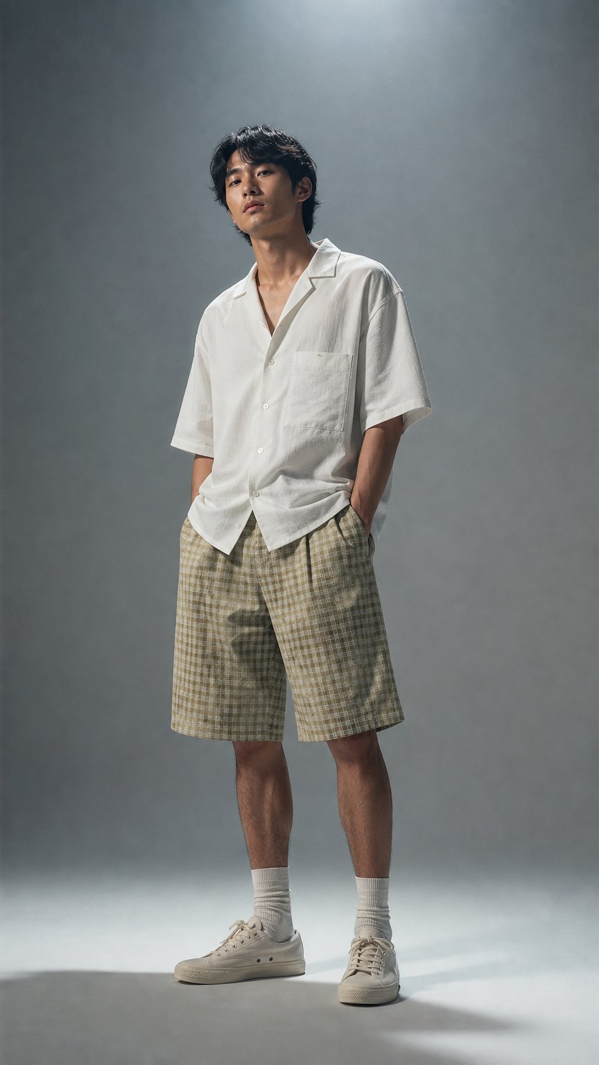 AI product shot of Forever Masc Vintage Wash Plaid Shorts