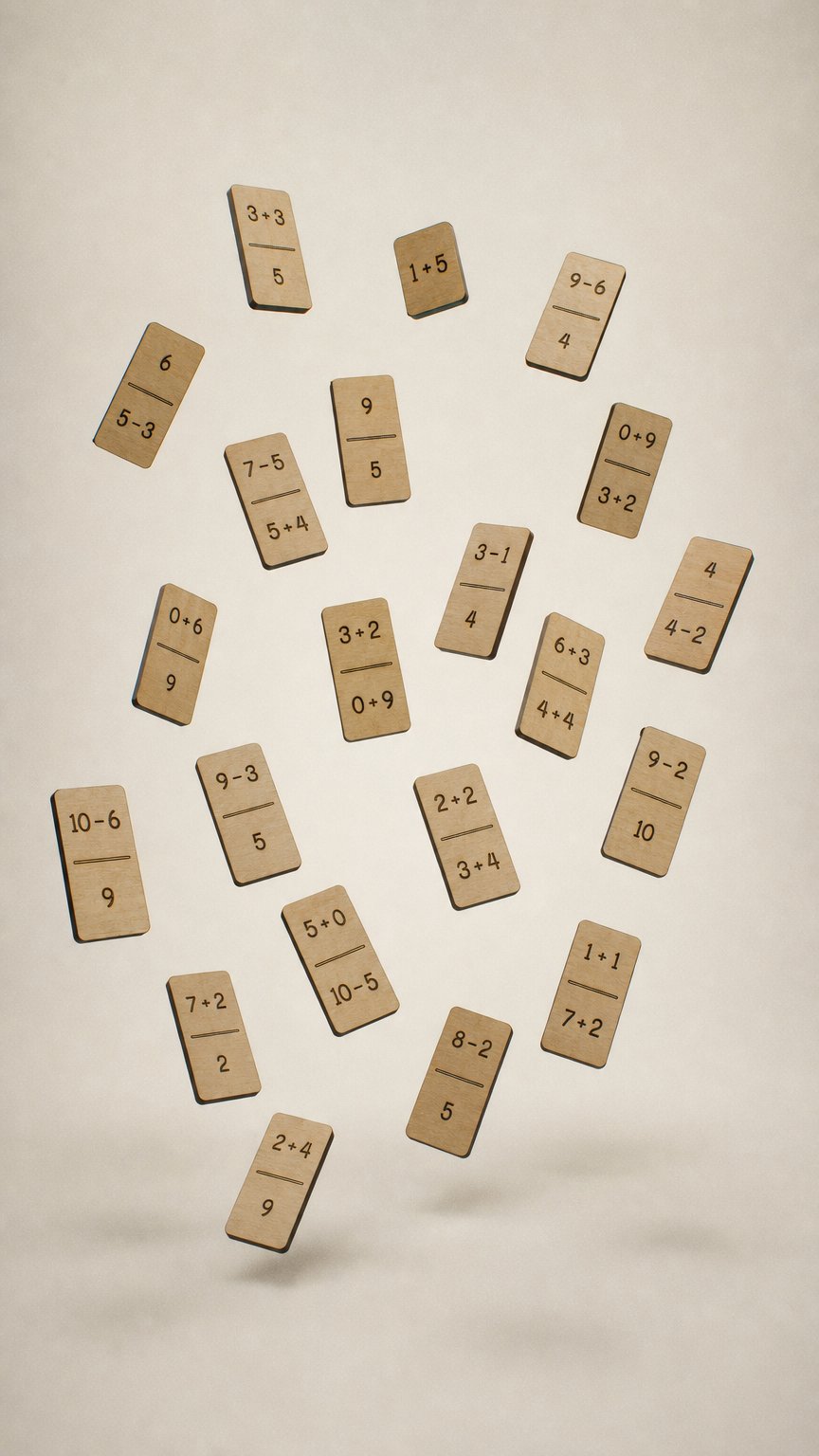 AI product shot of Addition & Subtraction Math Dominoes | Hands-On Wooden Math Learning Game for Kids