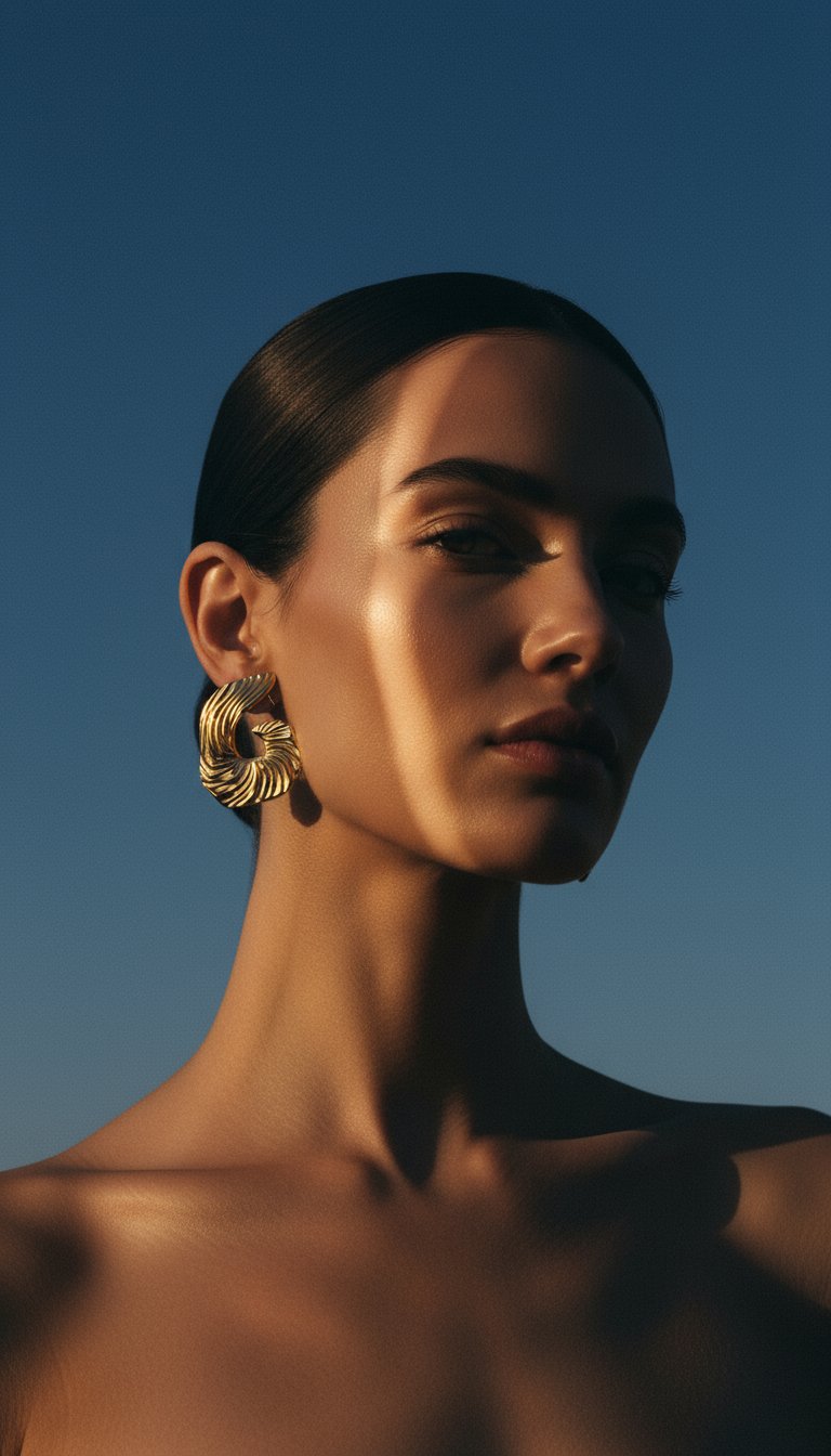 AI product shot of Sora Swirl Statement Stud Earrings