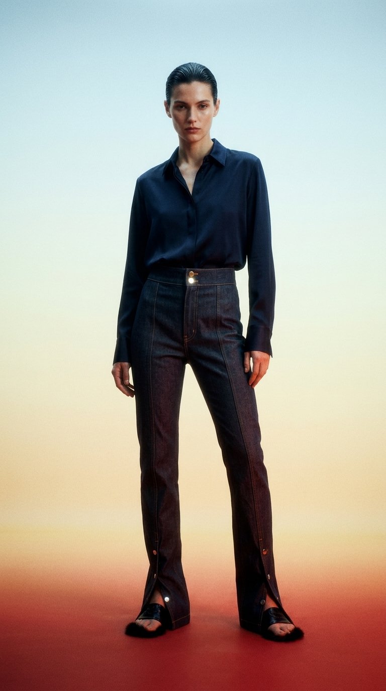 AI product shot of 90s Stretch Button Front Jeans