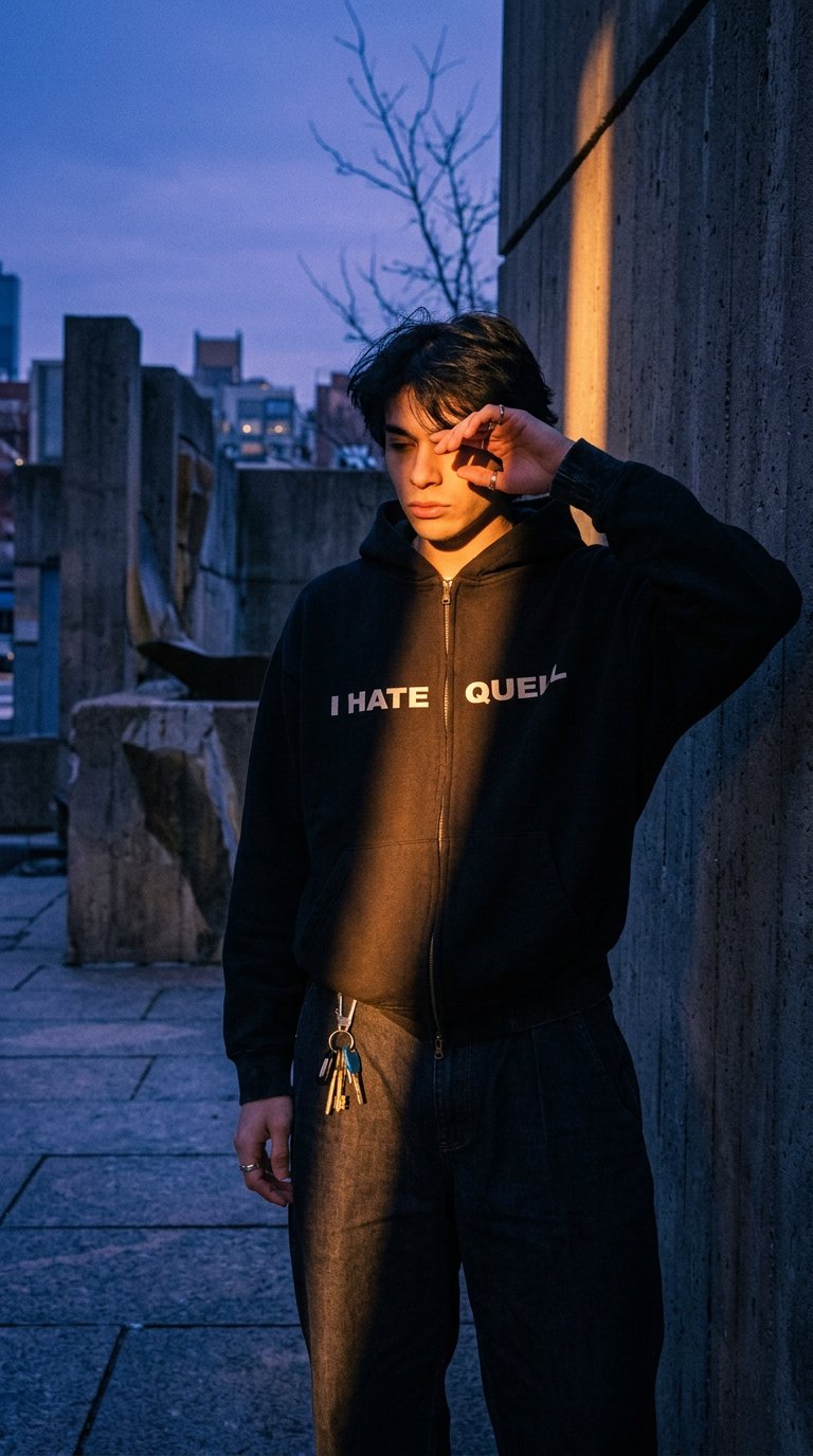 AI product shot of I HATE QUELL ZIP UP