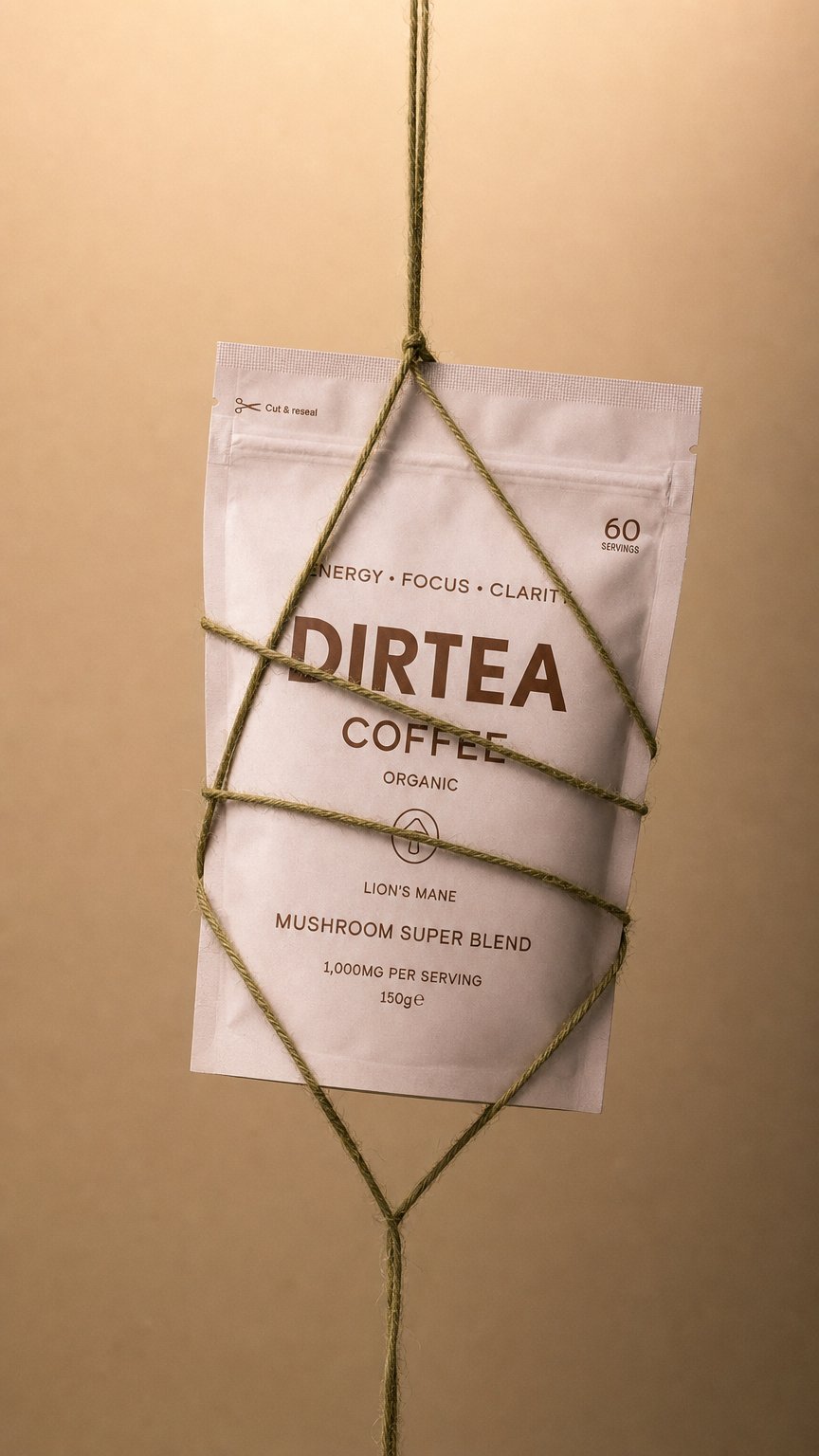AI product shot of DIRTEA Coffee