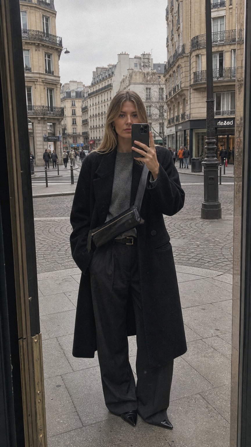 AI product shot of TUBA NERA Regular – czarna skórzana torebka crossbody