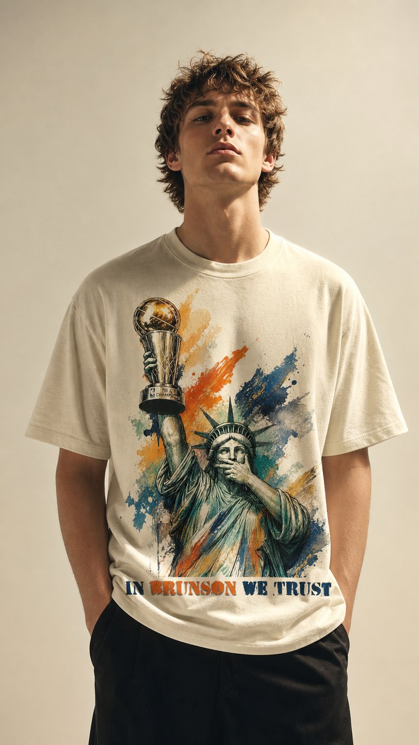 AI product shot of "In Brunson We Trust" Championship Tee *PRE-ORDER*