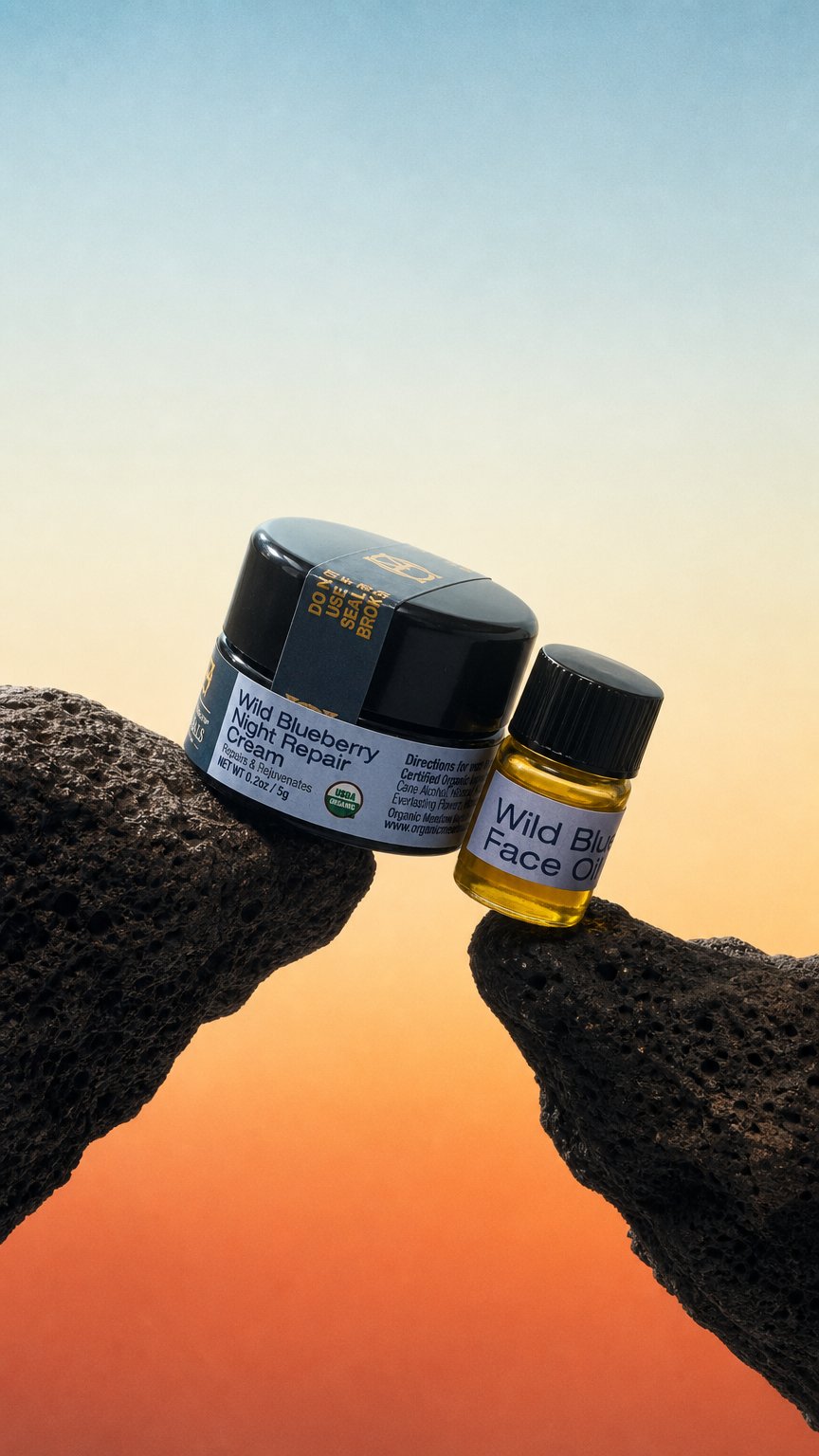 AI product shot of Trial Wild Blueberry Value pack! Night Repair Cream & Face Oil