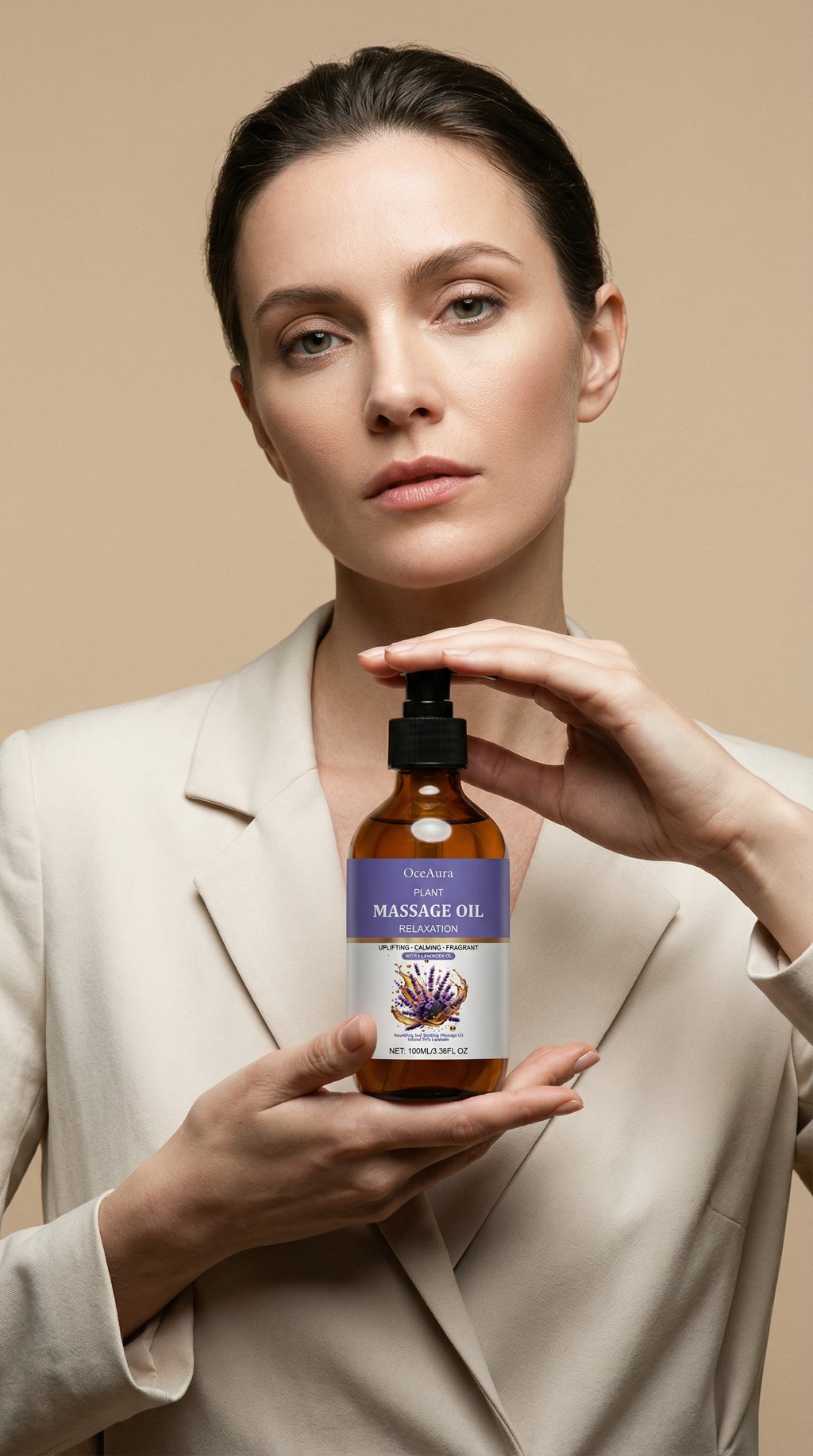 AI product shot of Relaxing Lavender Massage Oil