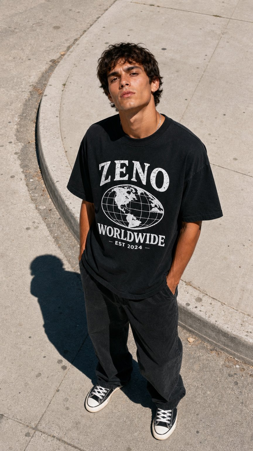 AI product shot of PREORDER - Zeno Worldwide Tee - Black