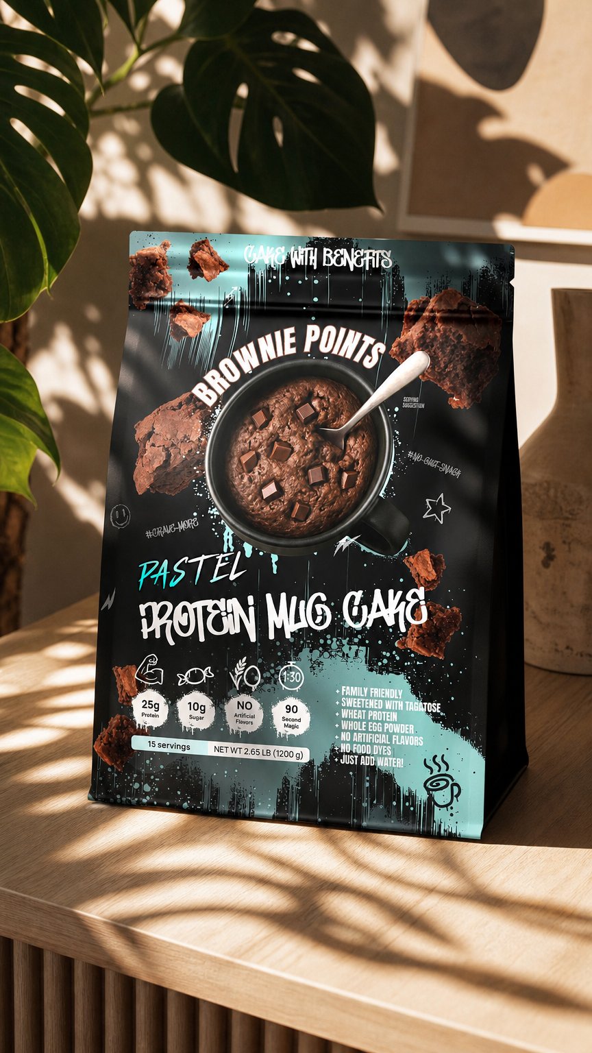 AI product shot of Brownie Points Mug Cake