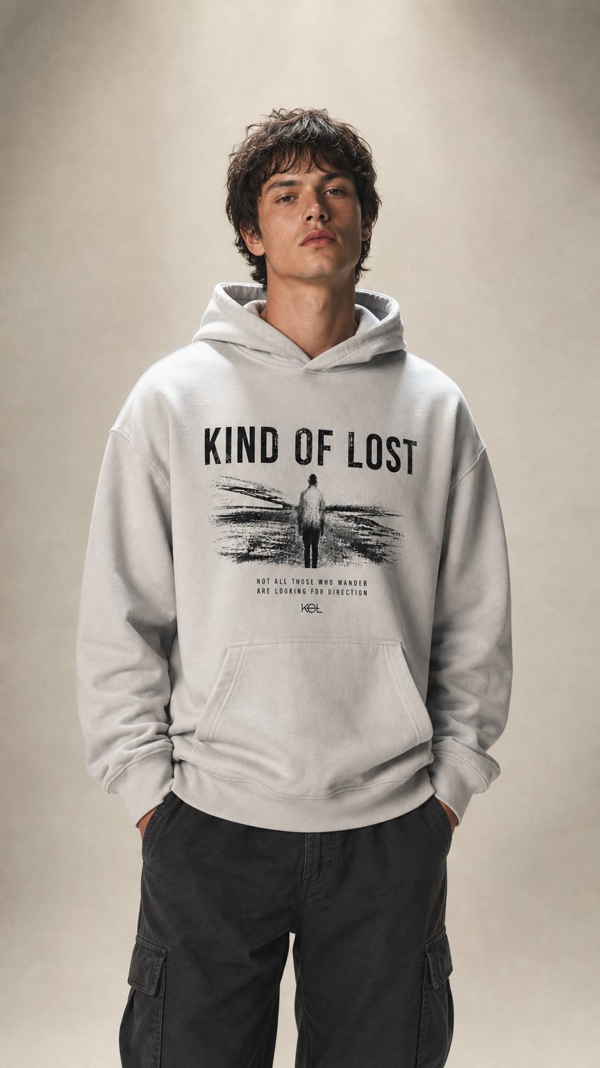 AI product shot of KIND OF LOST WORDMARK SNOW WASH OVERSIZED HOODIE