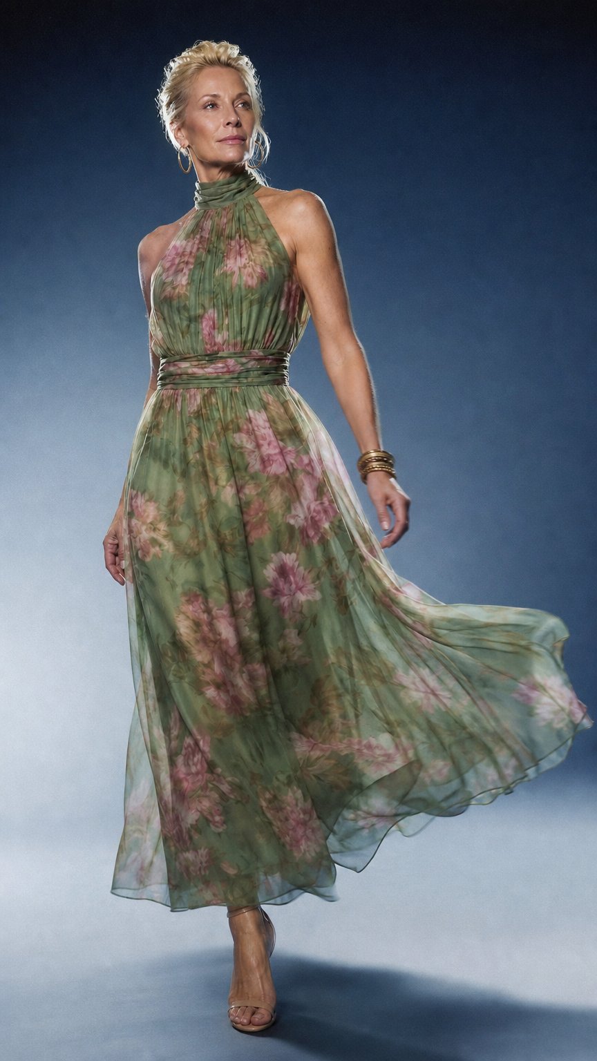 AI product shot of Mirelle | Gathered Halter Midi Dress
