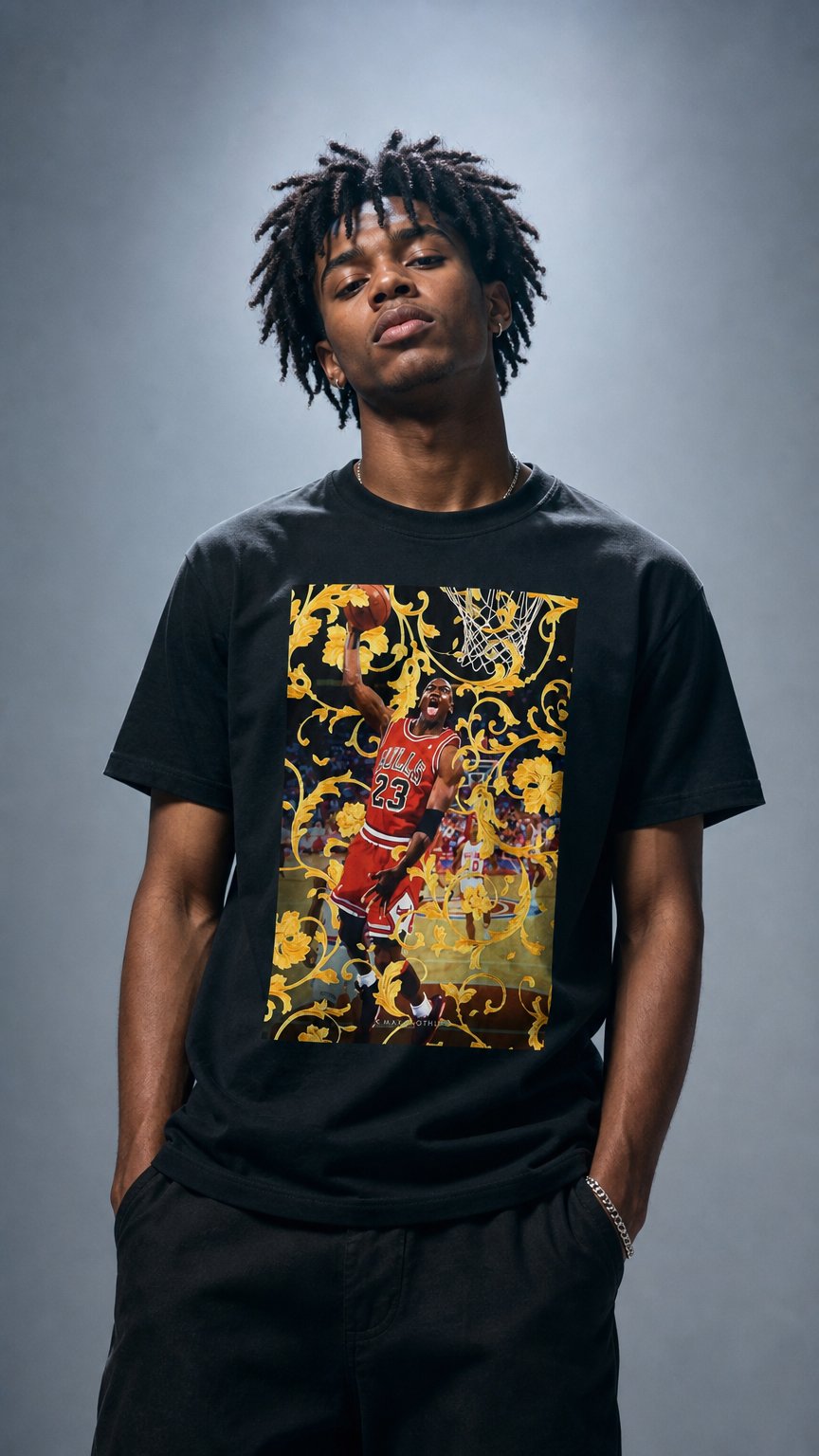 AI product shot of "JordanSage" T-shirt ART