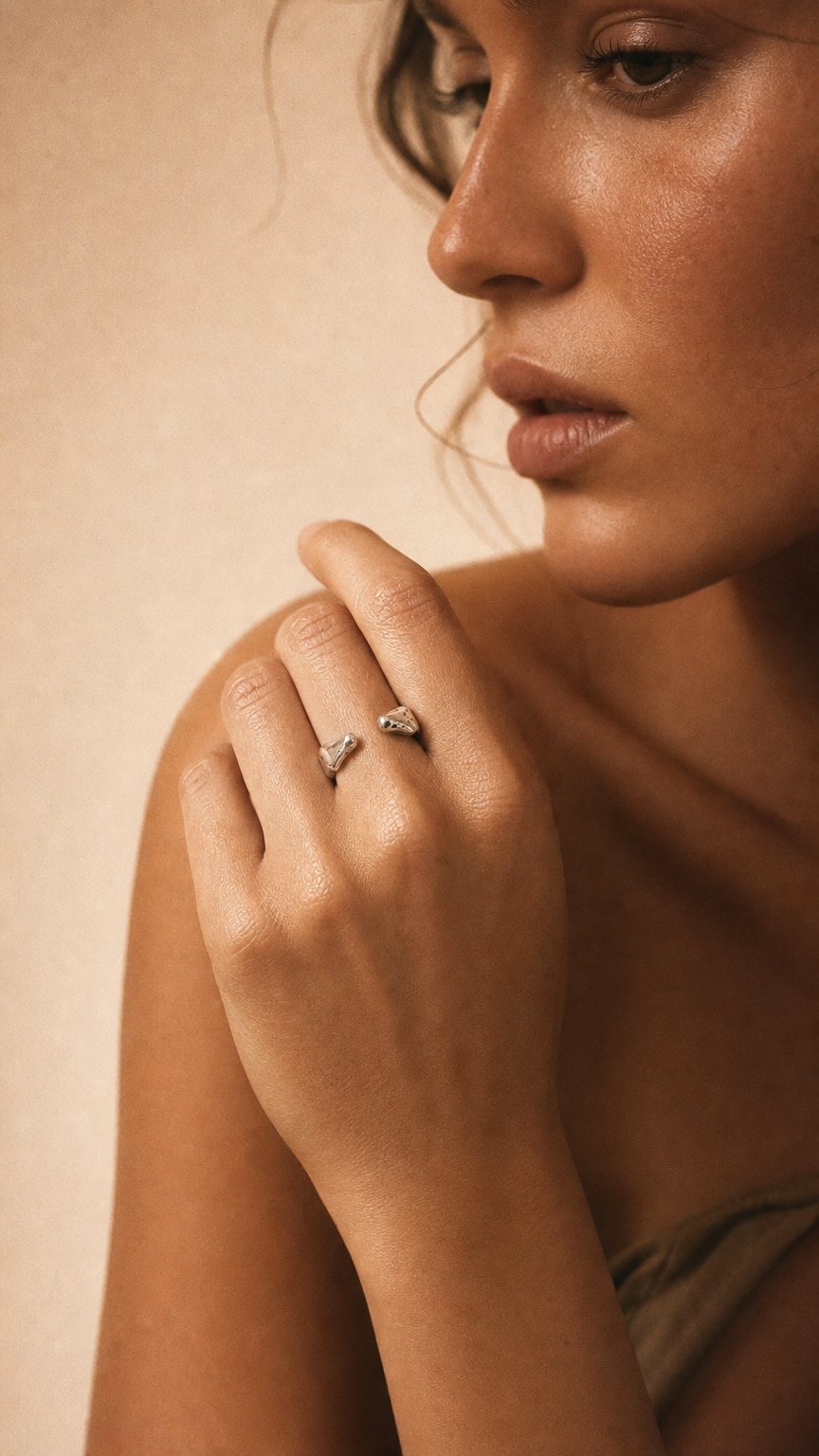 AI product shot of Knuckle crystallised garnet ring