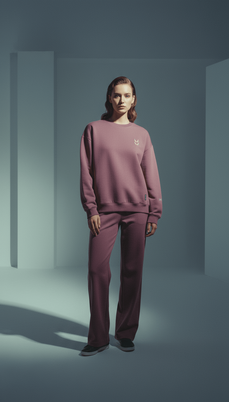 AI product shot of Tech Essential™ Distressed Crewneck - Faded Crimson