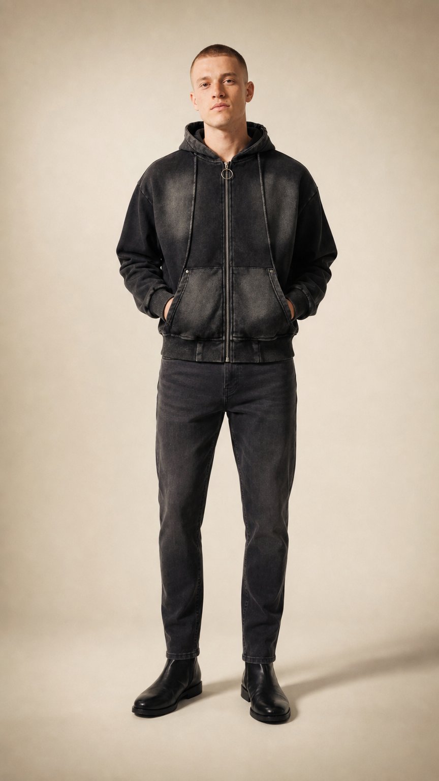 AI product shot of Thermal Elevated Crewneck Hoodie Luxury Insulated Streetwear for Men