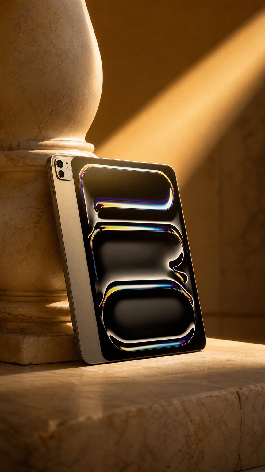 AI product shot of Apple iPad Pro 13″ M4 servis, výměna skla, displeje, baterie a nabíjení
