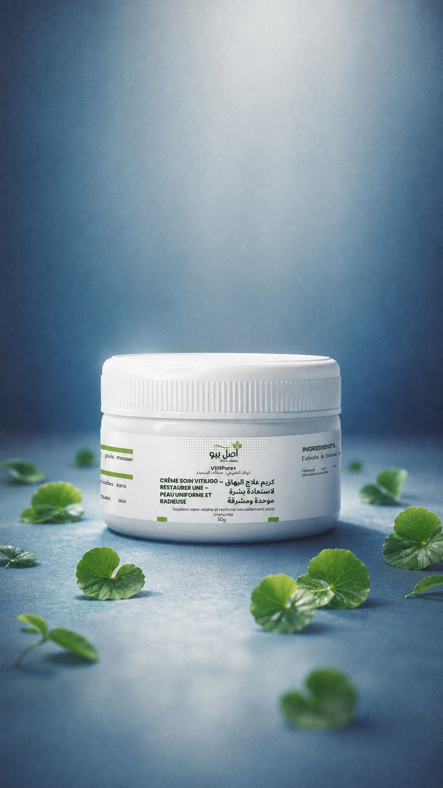 AI product shot of VitiliPure+ – Crème Soin Vitiligo Efficace pour l’éclat du teint – 50ml