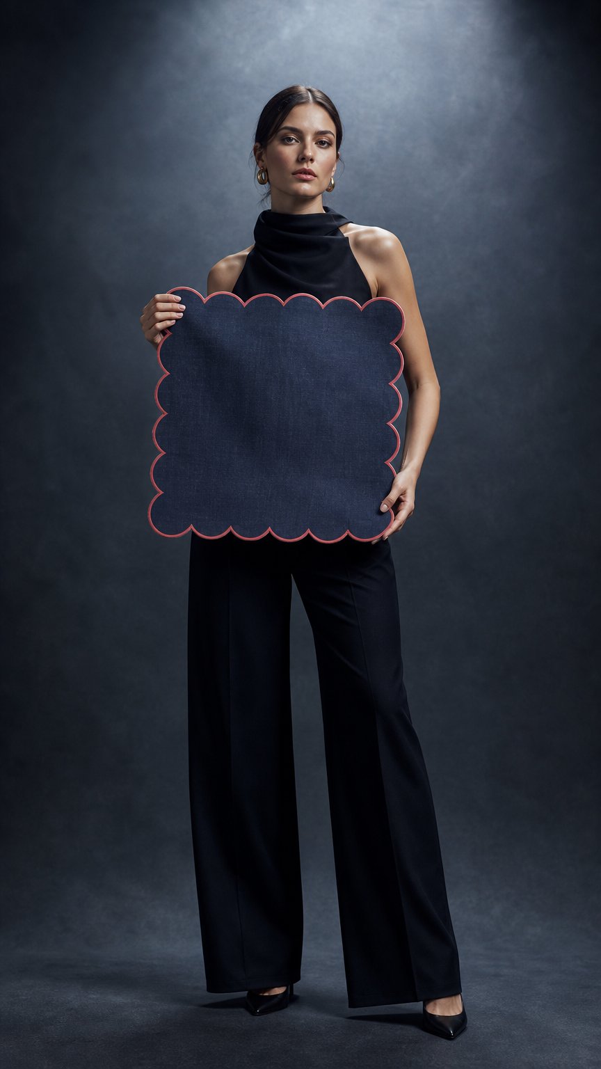 AI product shot of Navy Scalloped Napkin - Set of 4