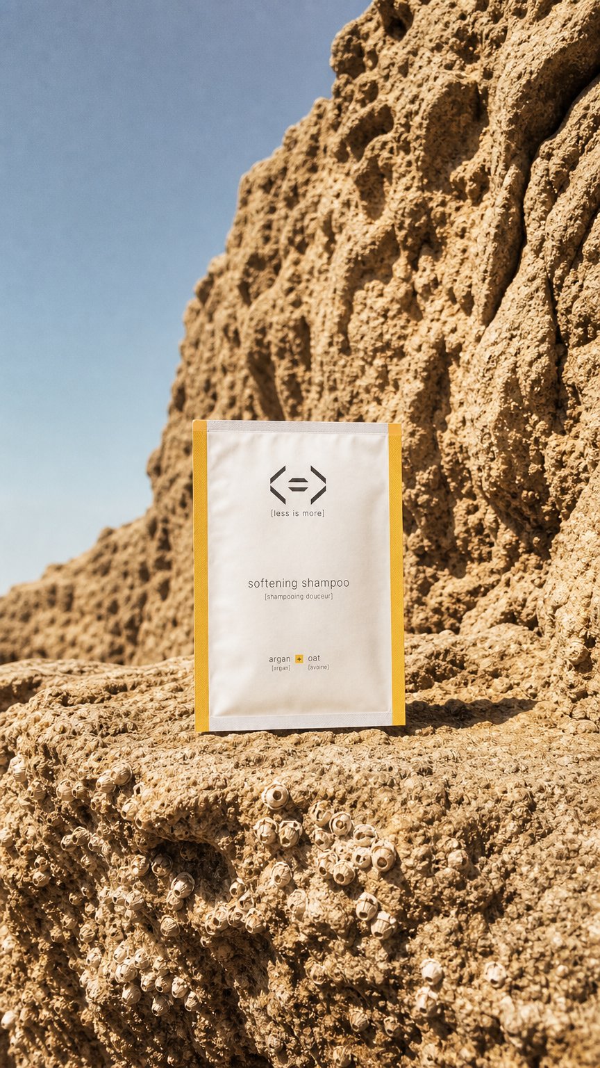 AI product shot of 2 softening shampoo refills [argan + oat] - travel size 10g for 100ml