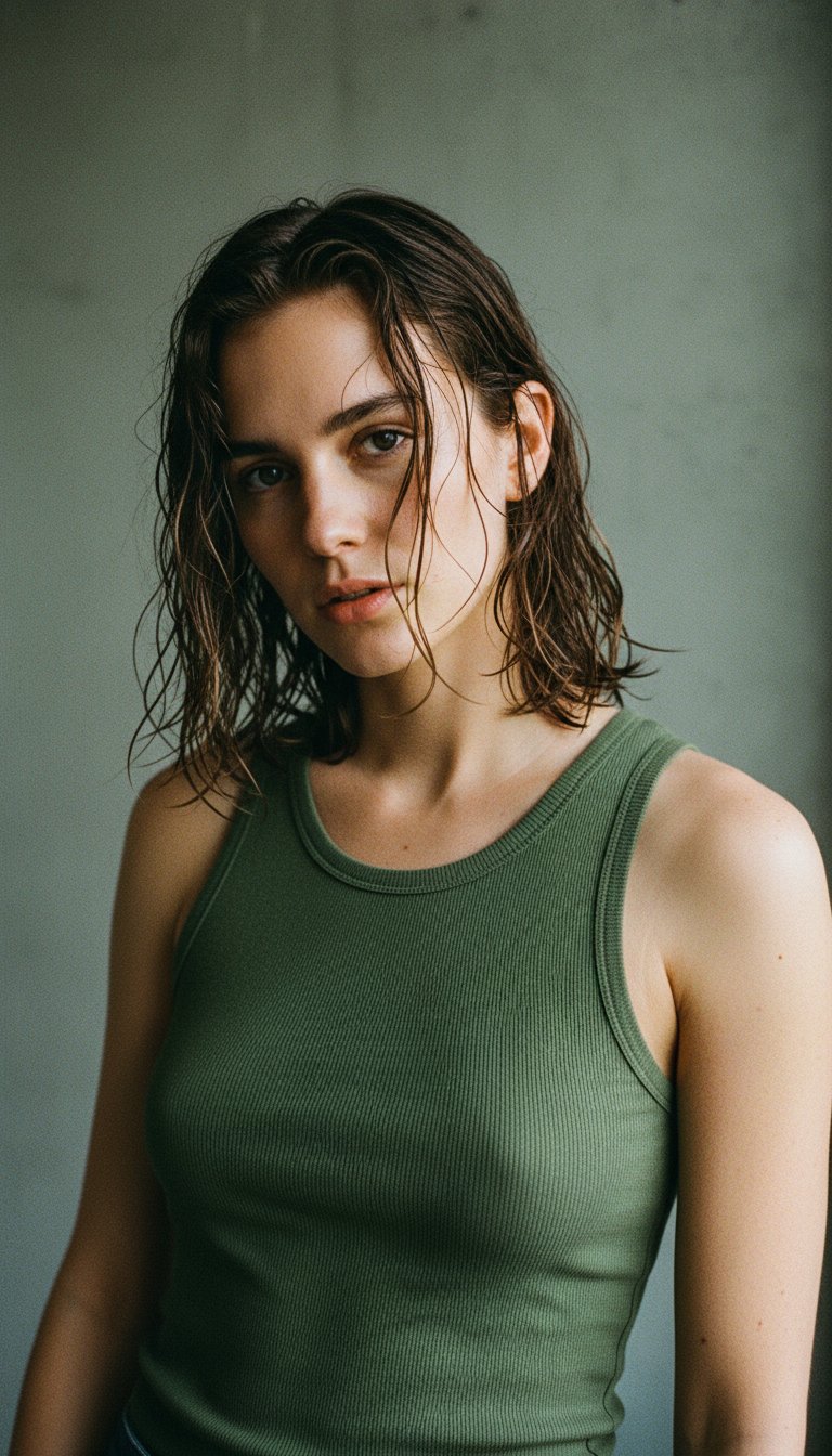 AI product shot of Ribbed Tank - Fern