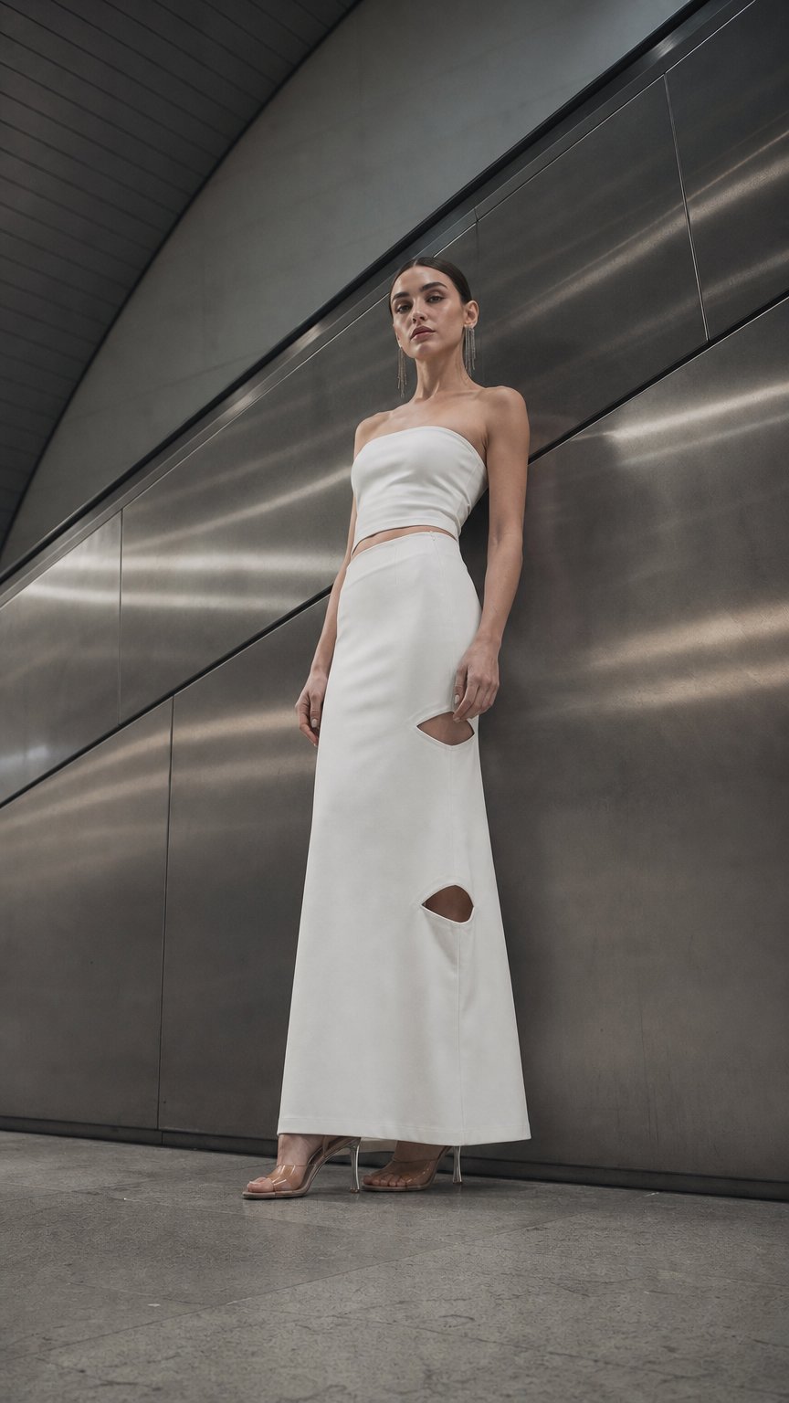 AI product shot of CUT OUT MAXI SKIRT – WHITE