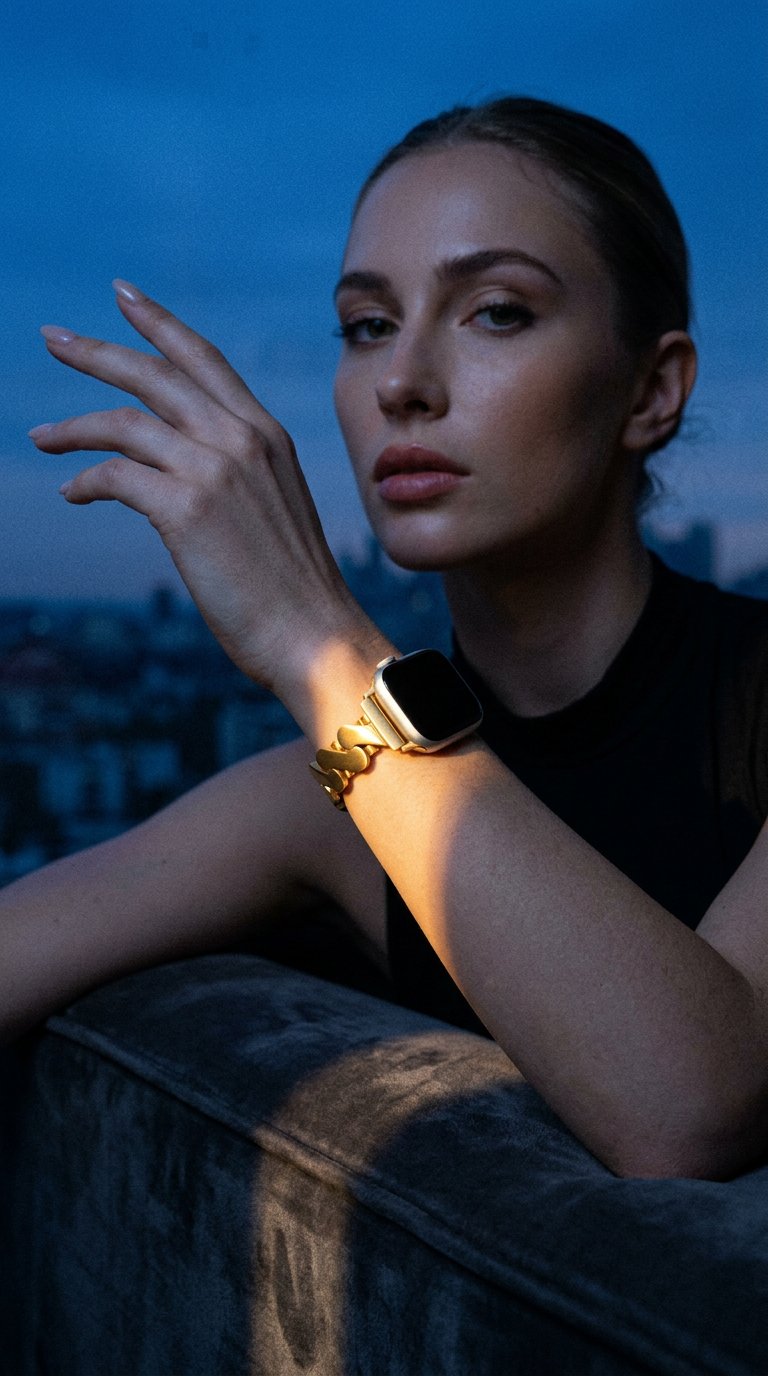 AI product shot of Kyoto Bracelet Apple Watch Band - 18K Gold Plated