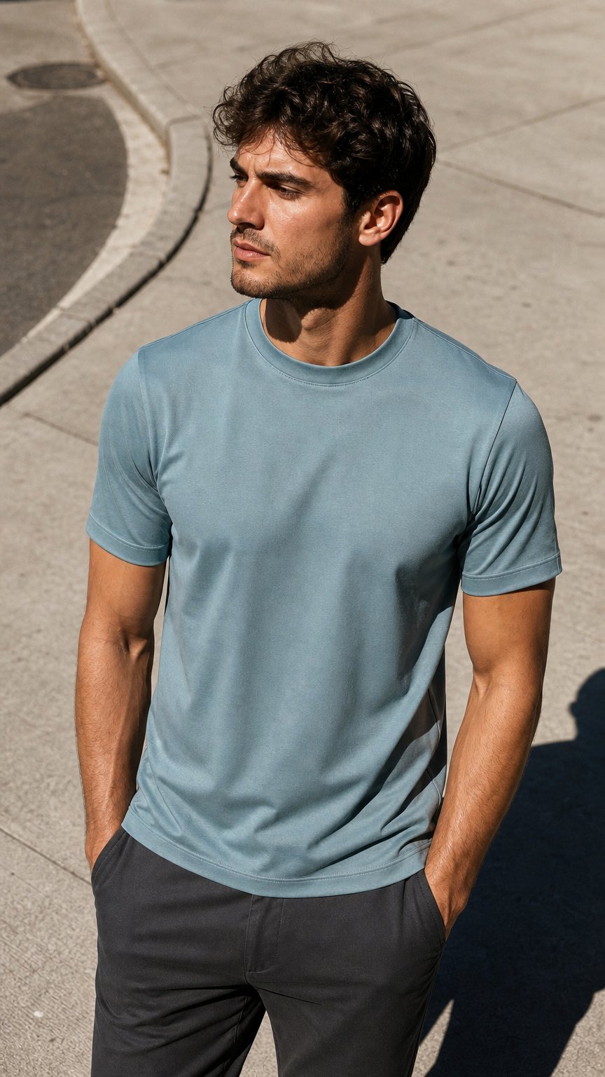 AI product shot of T-SHIRT SLATE BLUE