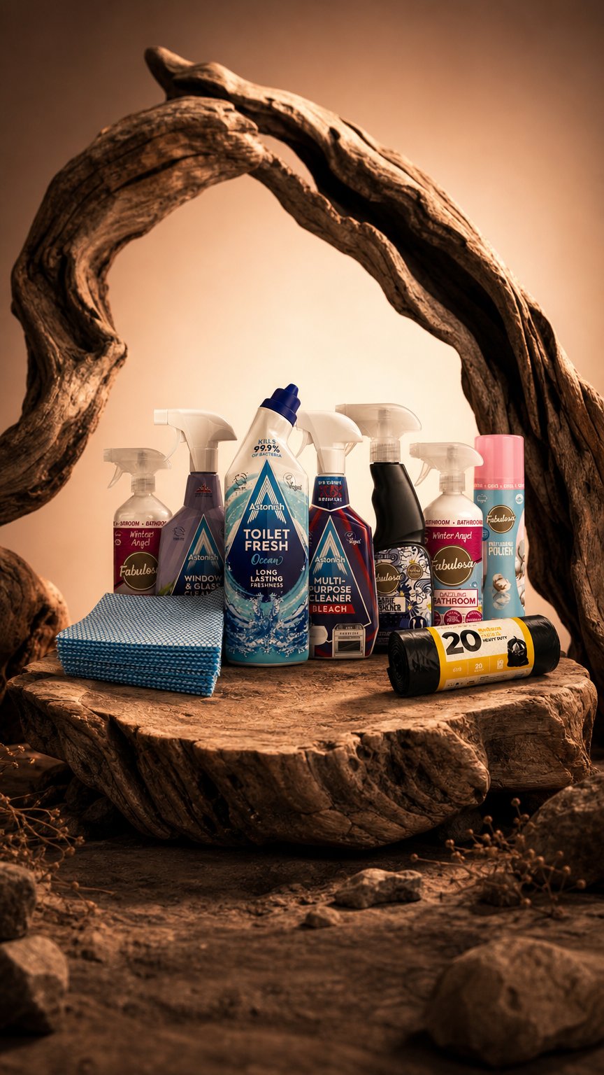 AI product shot of Sunday Blitz Household Cleaning Bundle 9 Piece