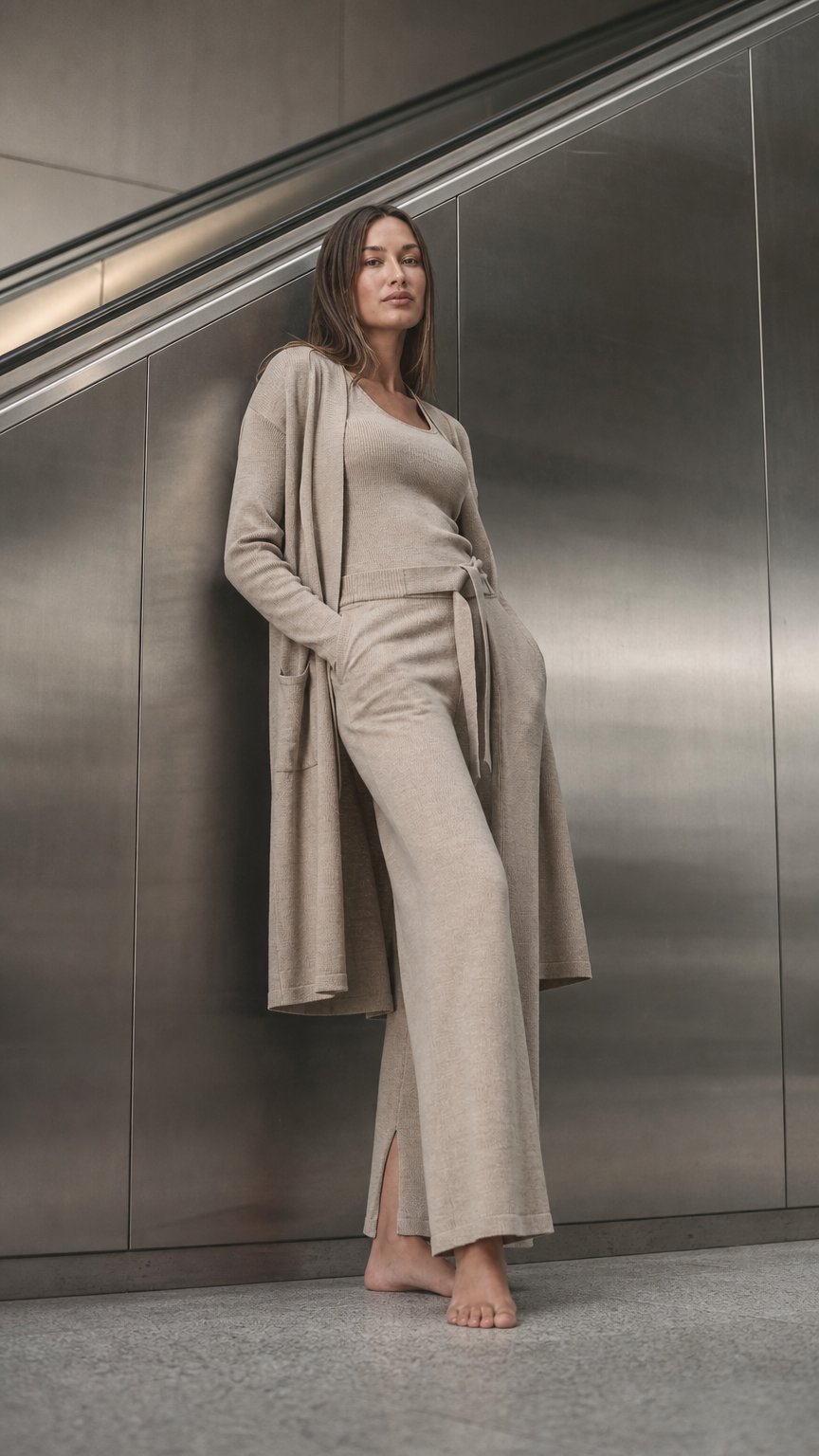 AI product shot of LOUNGEWEAR SET - Cardigan Blossom & Top Blossom & Pants Bailey