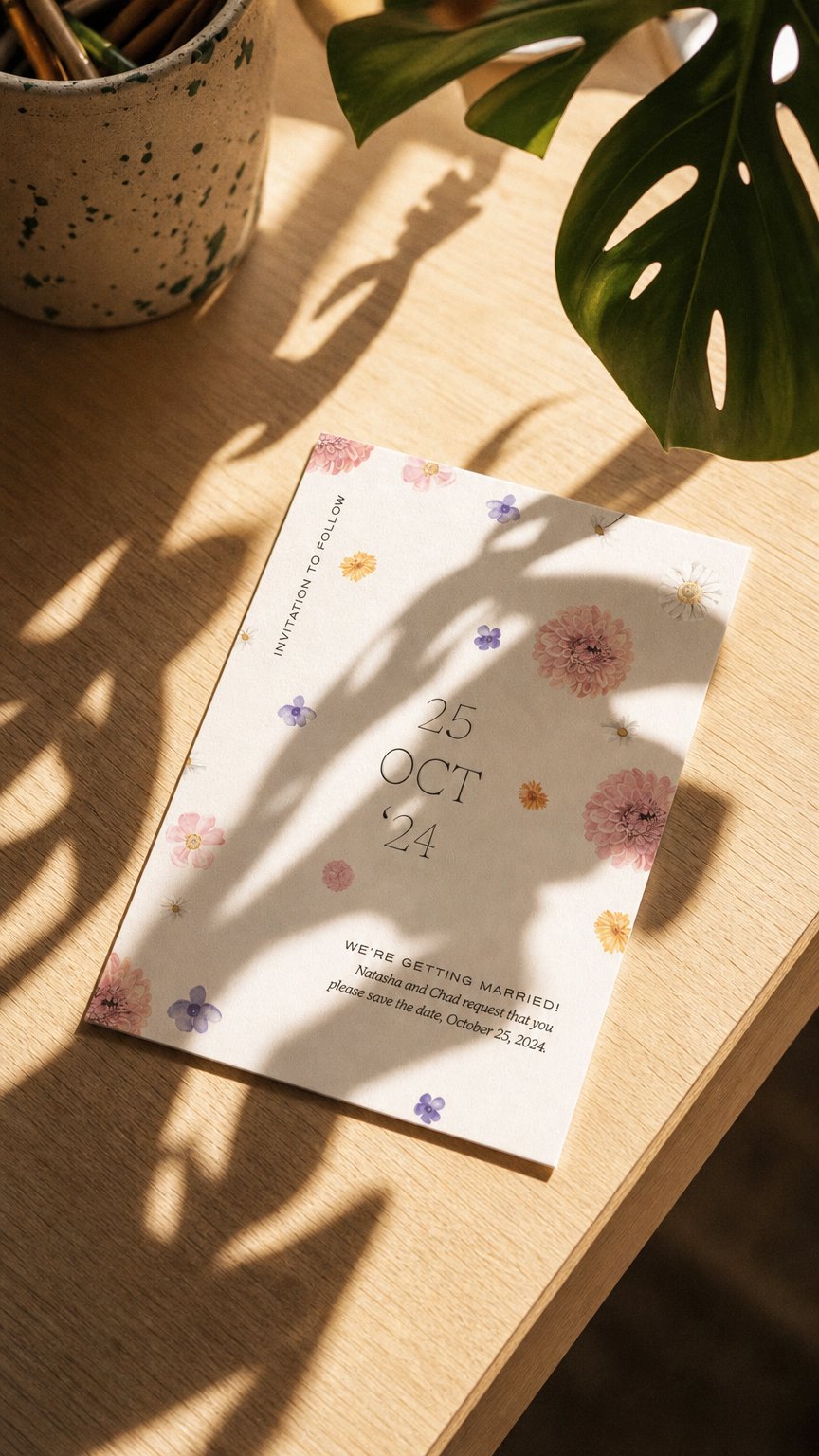 AI product shot of Penelope Save the Date