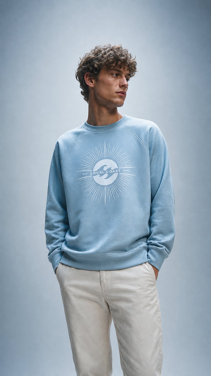 AI product shot of Sun Burst Crewneck