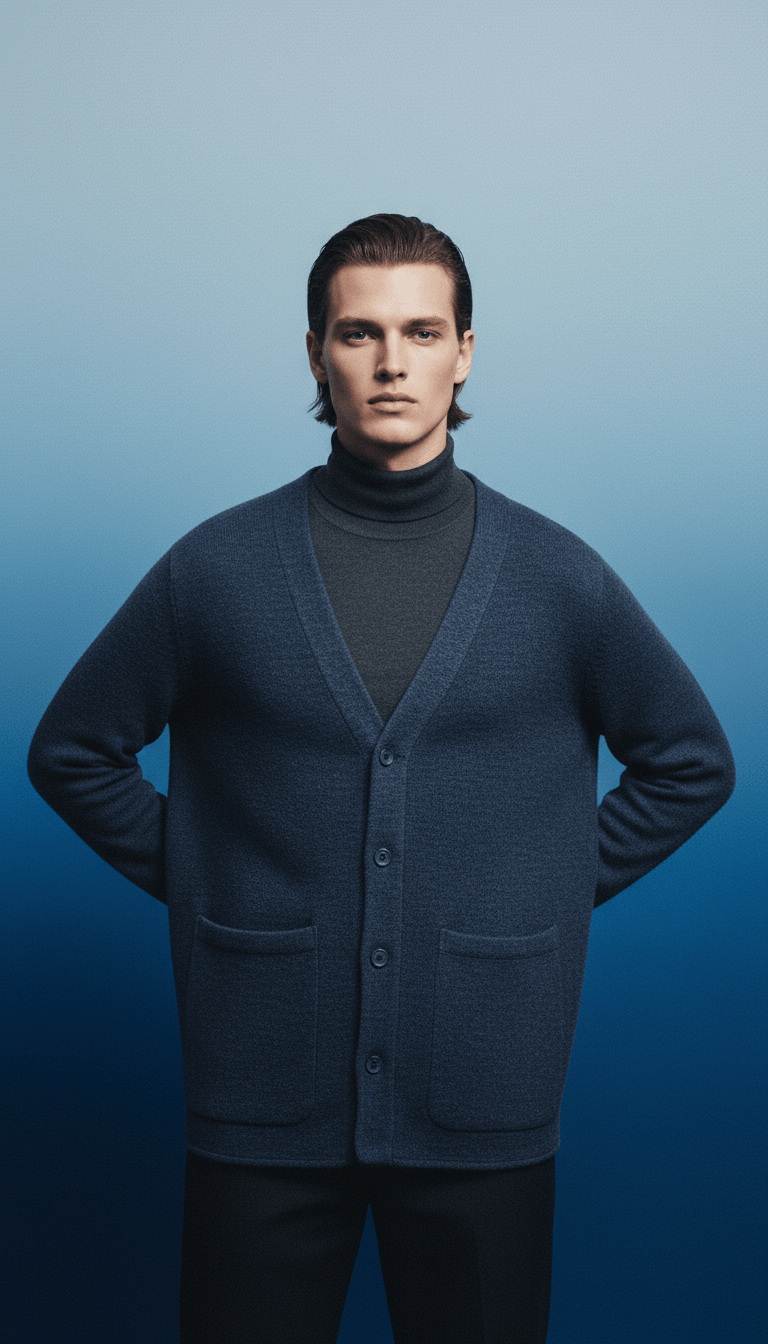 AI product shot of Wool Blend V Neck Fleece Cardigan