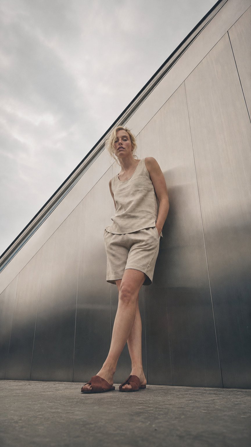 AI product shot of Relaxed Linen Vest In Summer Sand