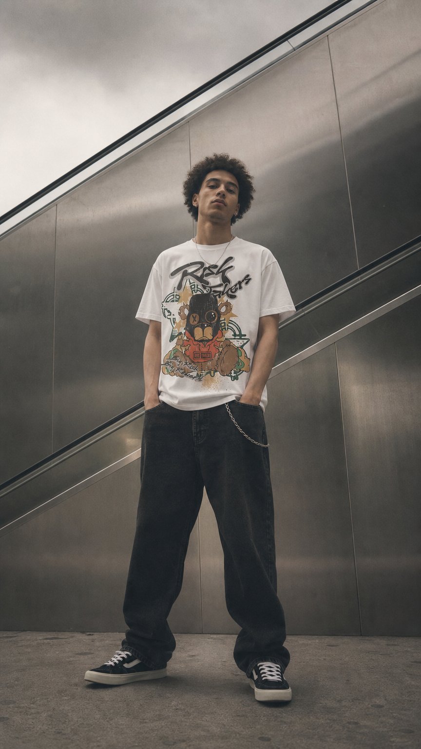 AI product shot of TAKERS ONLY boxy cropped tee