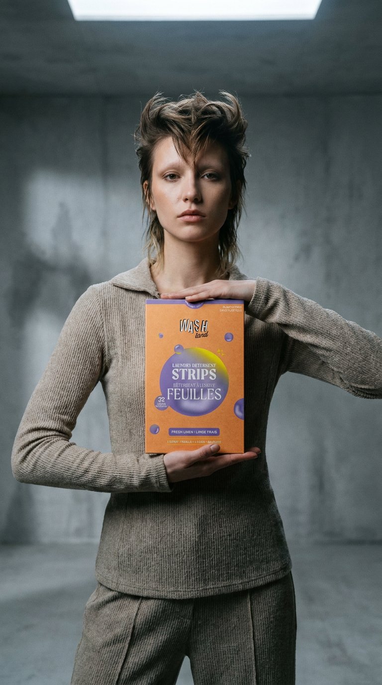 AI product shot of Laundry Detergent Strips 2.0 (Fresh Linen)