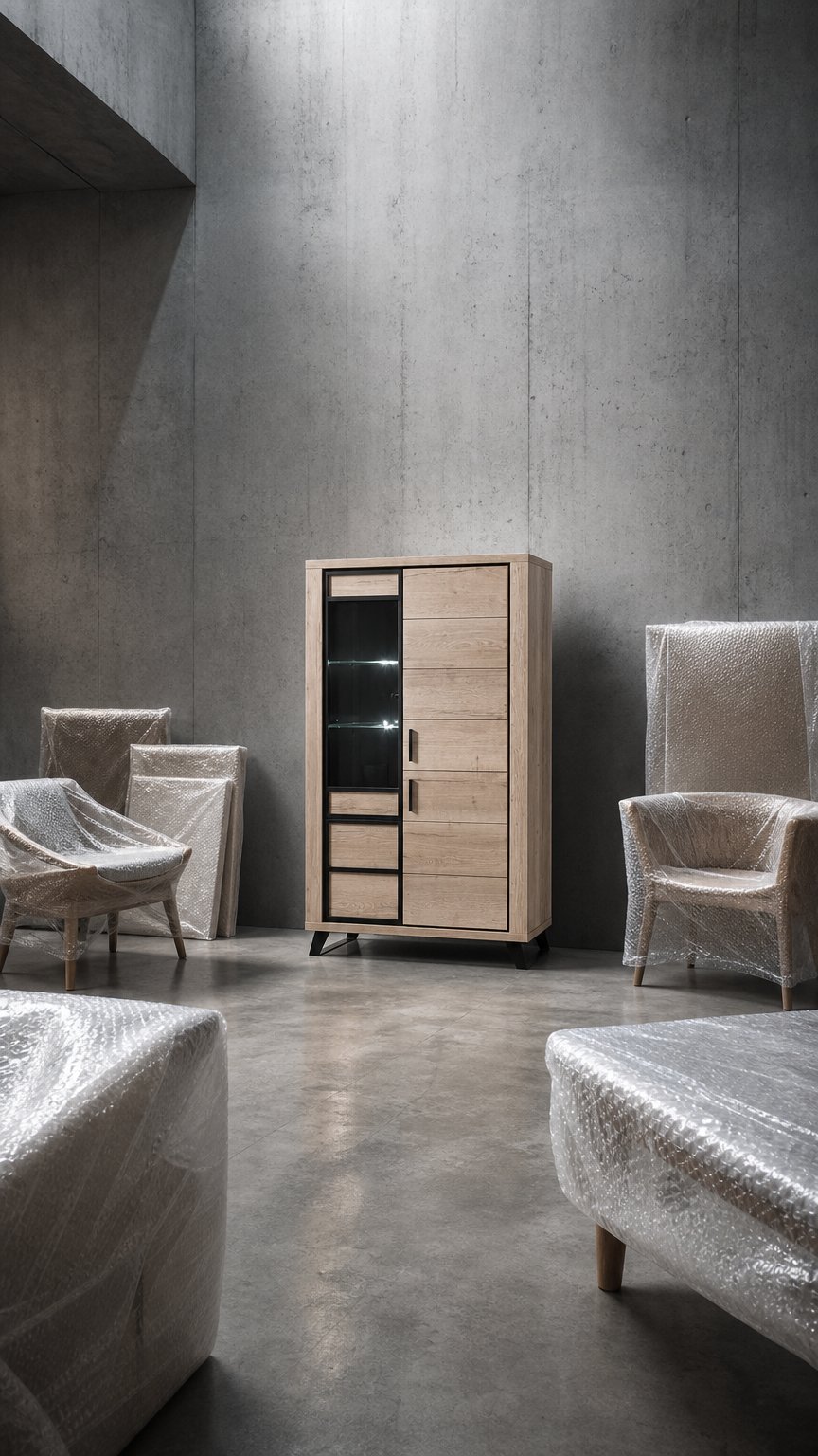 AI product shot of Vitrine 3 portes Roxana