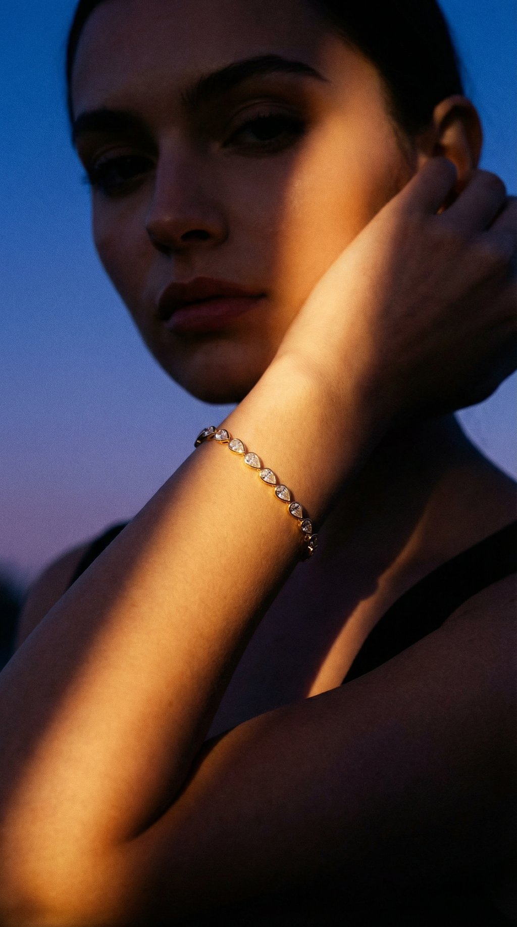 AI product shot of Bezel Pear Tennis Bracelet