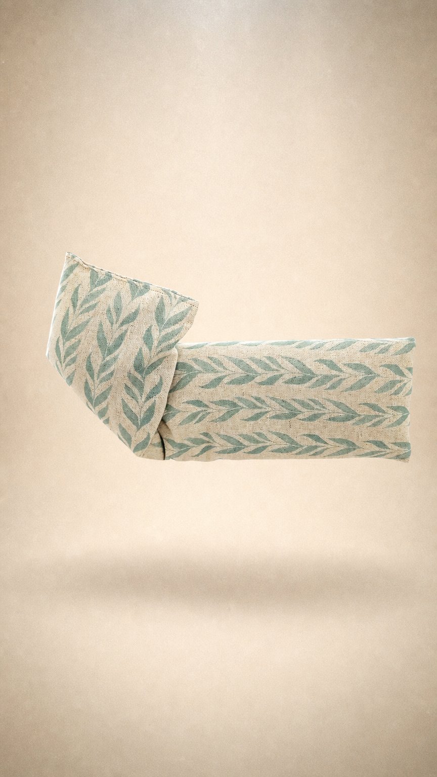 AI product shot of Teal Leaf Linen/Cotton Wheat Bag