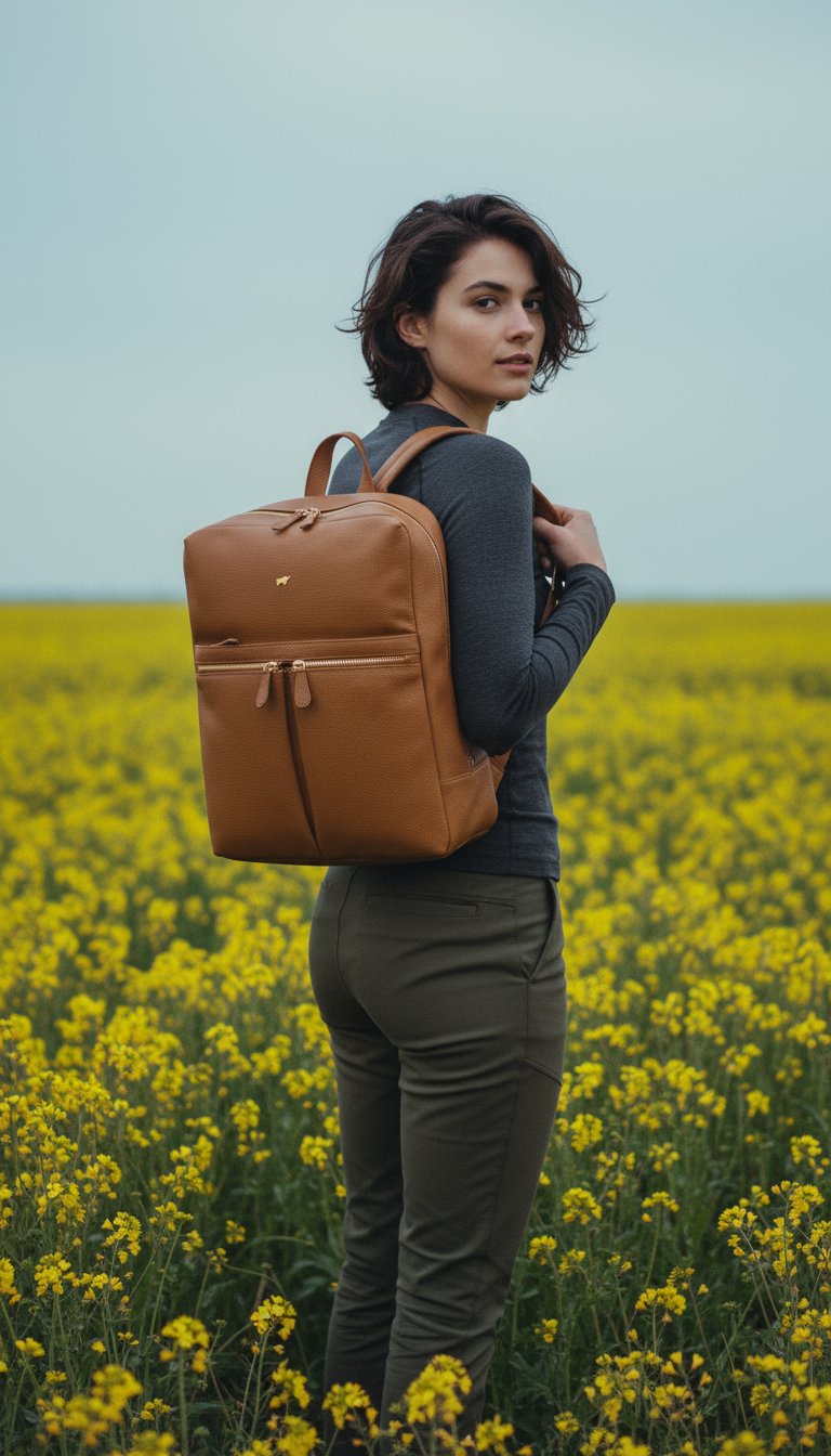 AI product shot of HANNA Rucksack M cognac