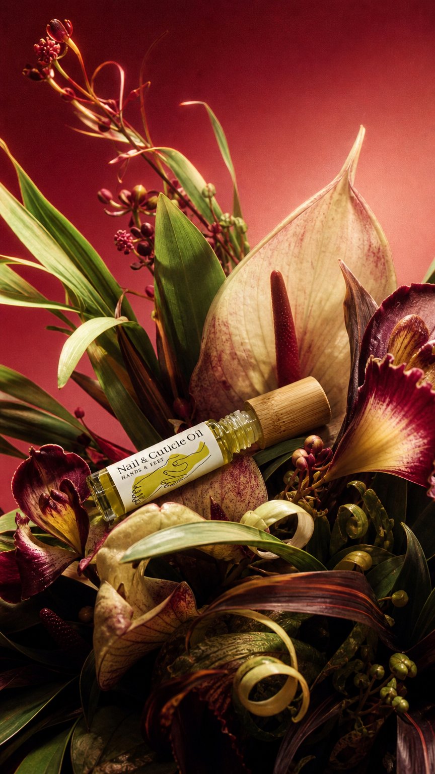 AI product shot of Nail & Cuticle Oil - Strengthening. Repairing. Restorative. 100% natural