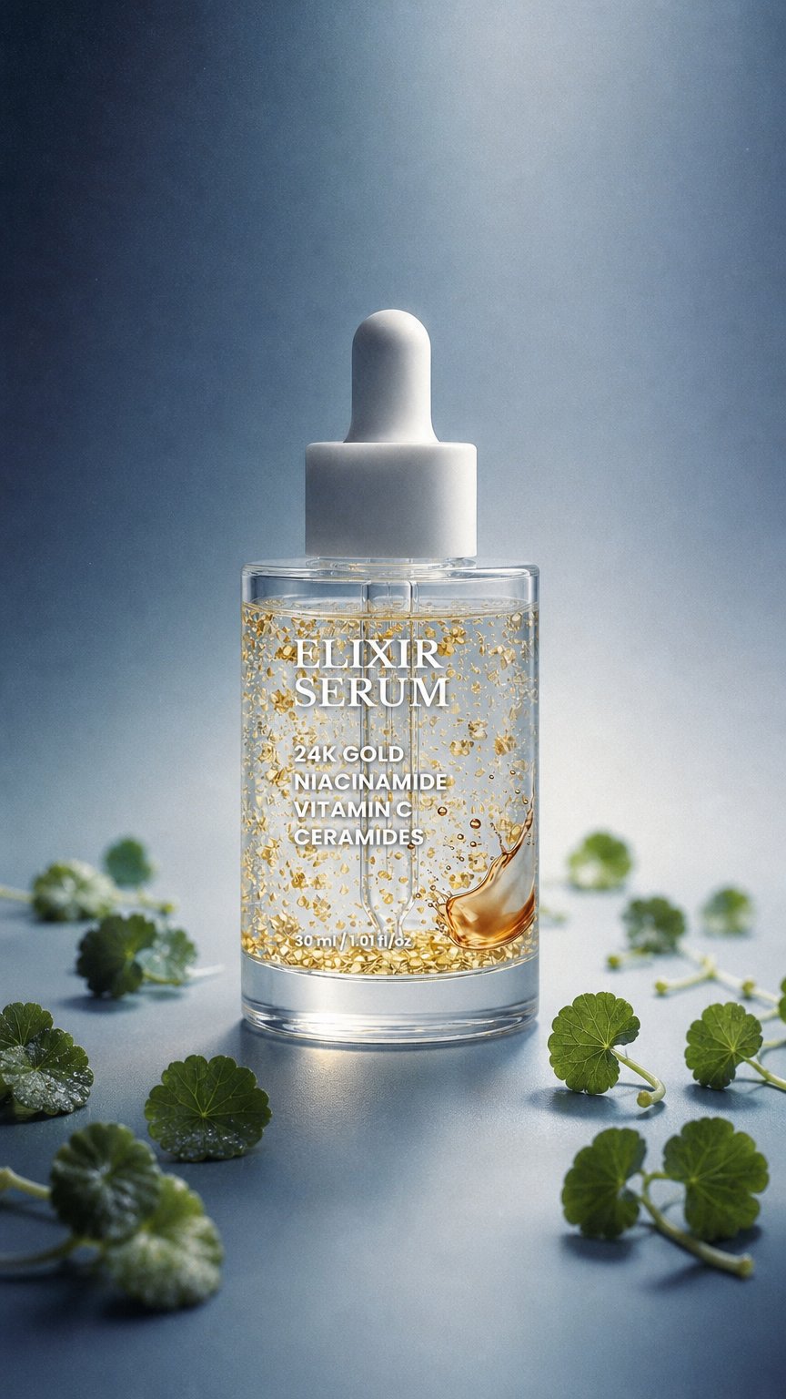 AI product shot of Elixir Serum - 24kGold Ceramides Niacinamide Vitamin C