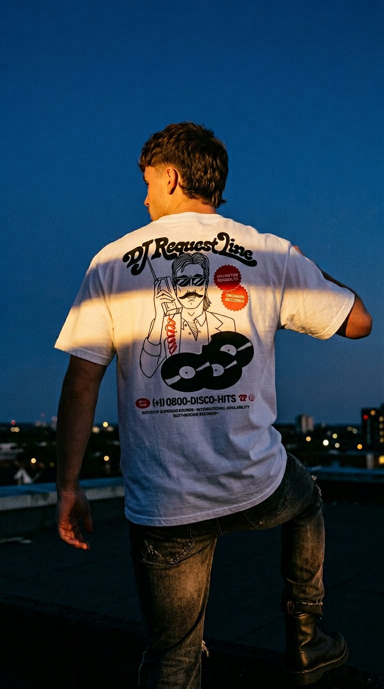 AI product shot of DJ Request Line T-Shirt
