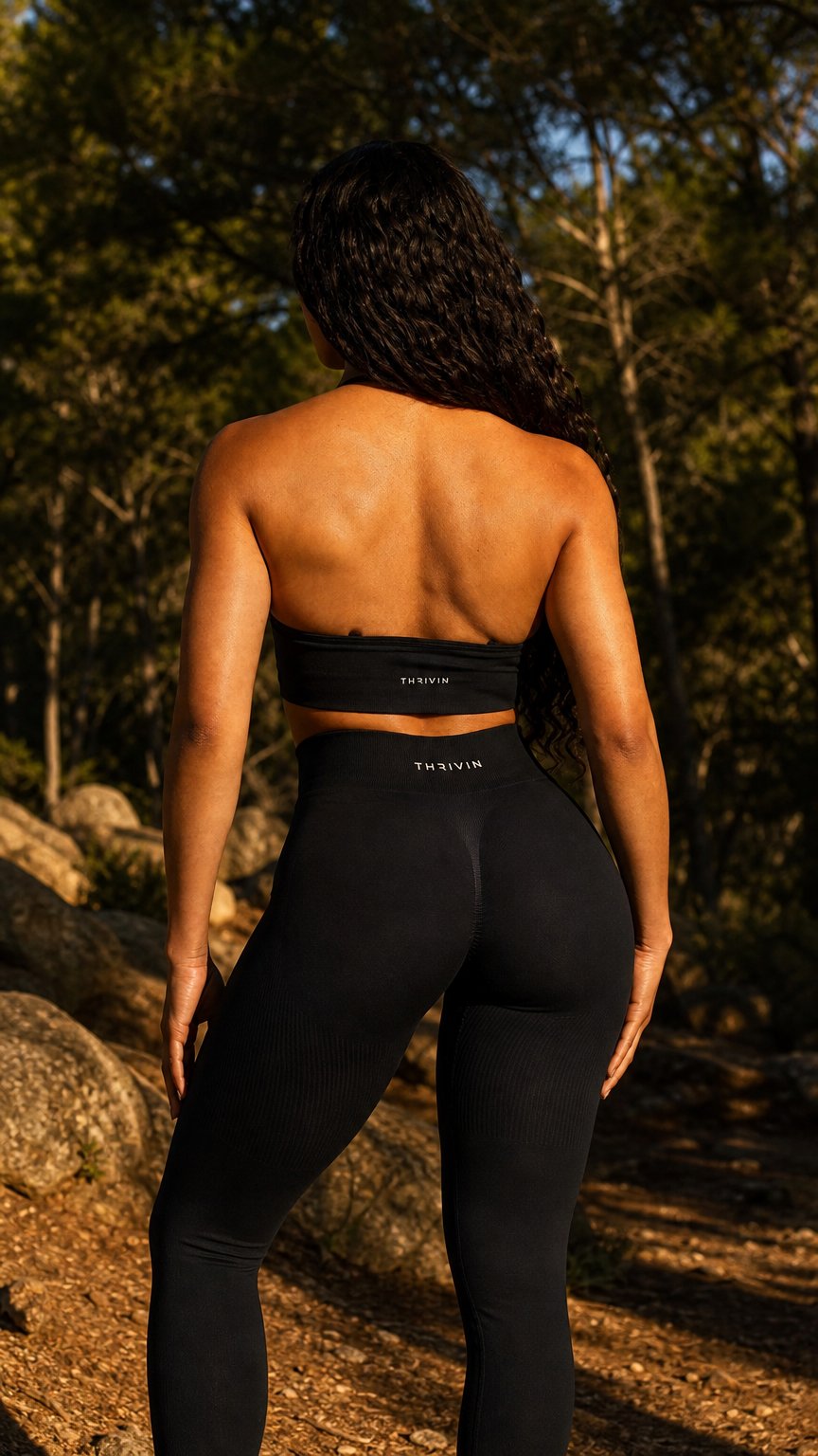 AI product shot of Elevate™ Sculpting Mid Waist Scrunch Leggings | Night Black