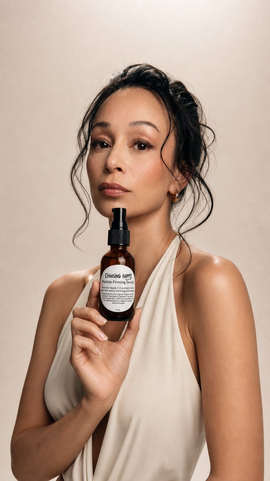AI product shot of Choosing Happy Peptide Firming Serum- Introductory Product Pricing