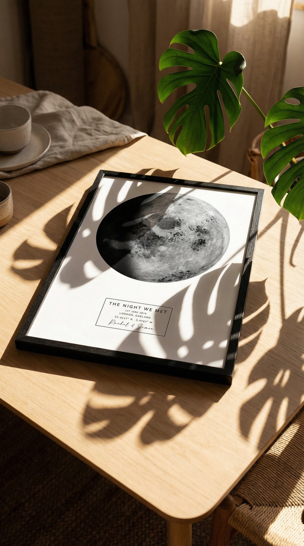 AI product shot of Custom Moon Phase Print – Personalised Night Sky & Anniversary Gift