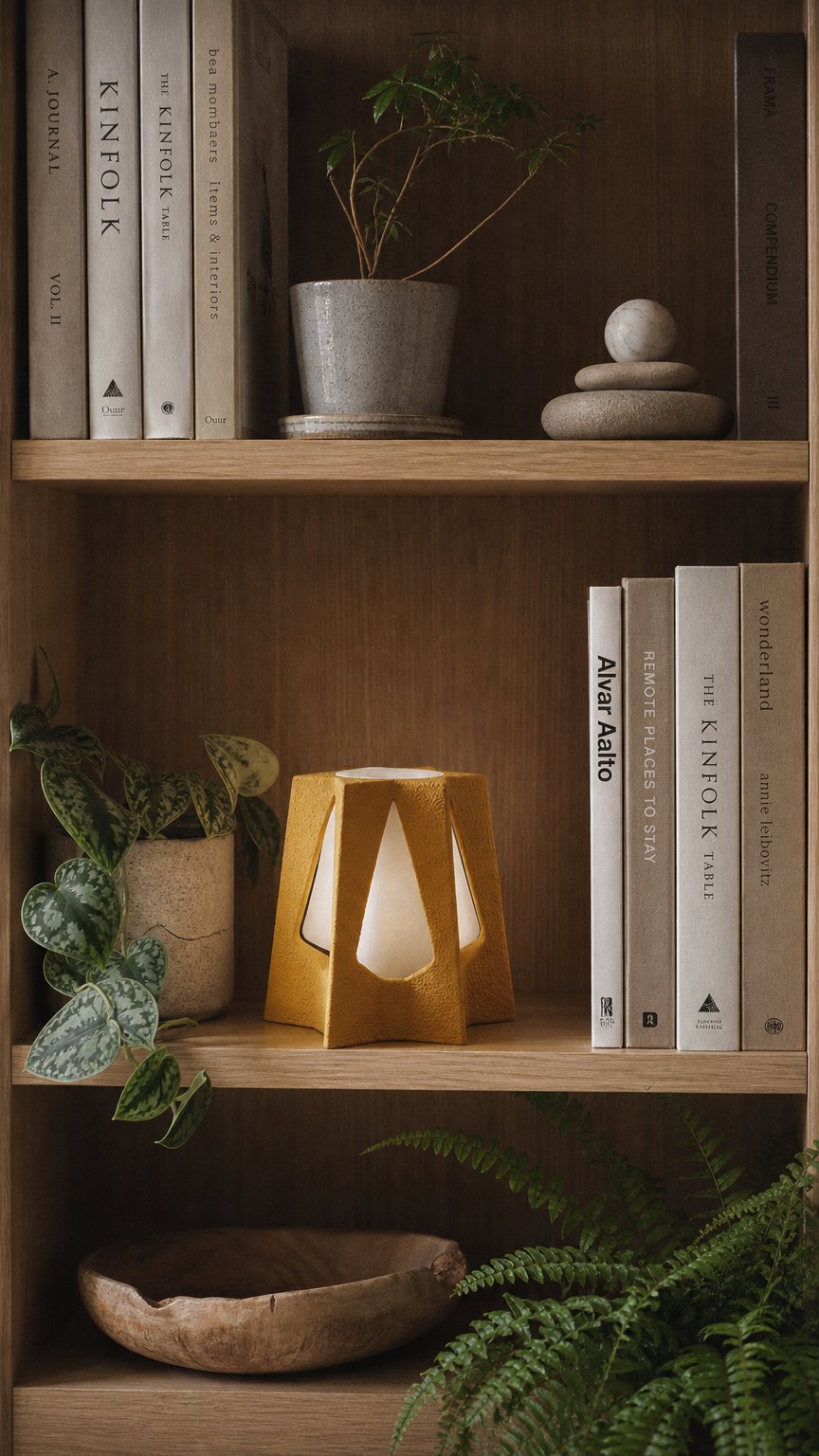 AI product shot of Lampe PYRA par MOKAMI | Lampe Scandinave Lanterne Géométrique | Luminaire de Table Design Pixel Art Cozy Gaming | Fait Main France