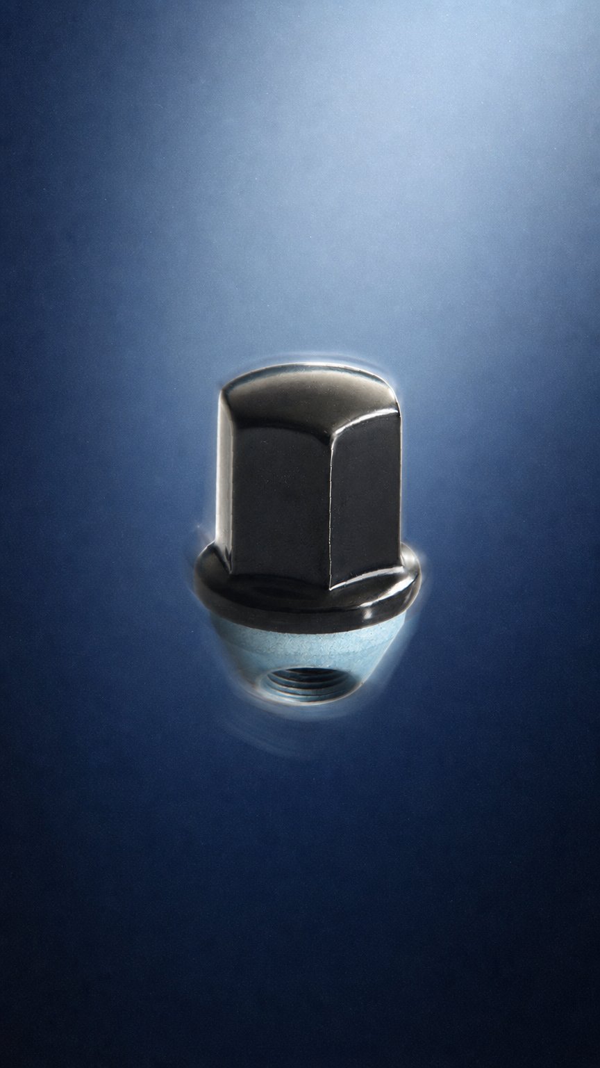 AI product shot of Jeep Wheel Lug Nuts M14x1.5 | Jeep Gladiator, Grand Cherokee, Wagoneer, Wrangler | Black Stainless Steel Wheel Nuts