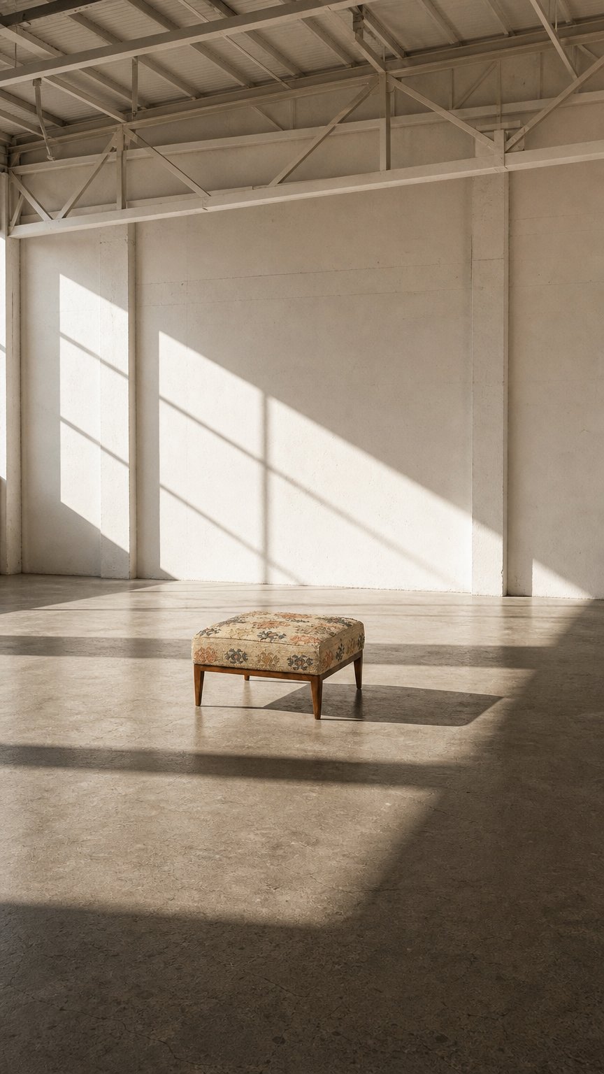 AI product shot of Kilim Upholstered Ottoman with Moroccan-Inspired Motifs in Neutral Tones