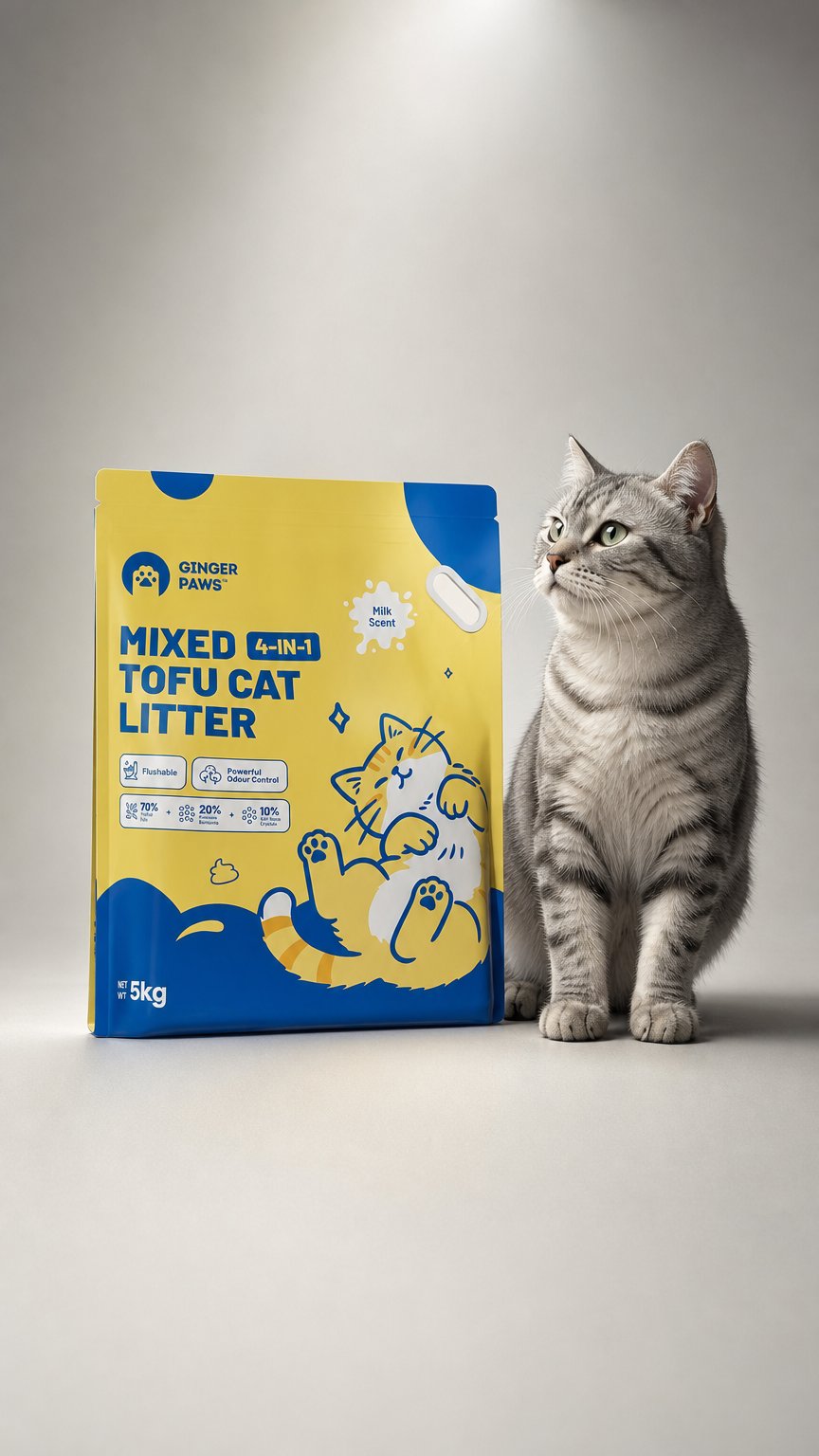 AI product shot of 4-in-1 Tofu Cat Litter - 5kg